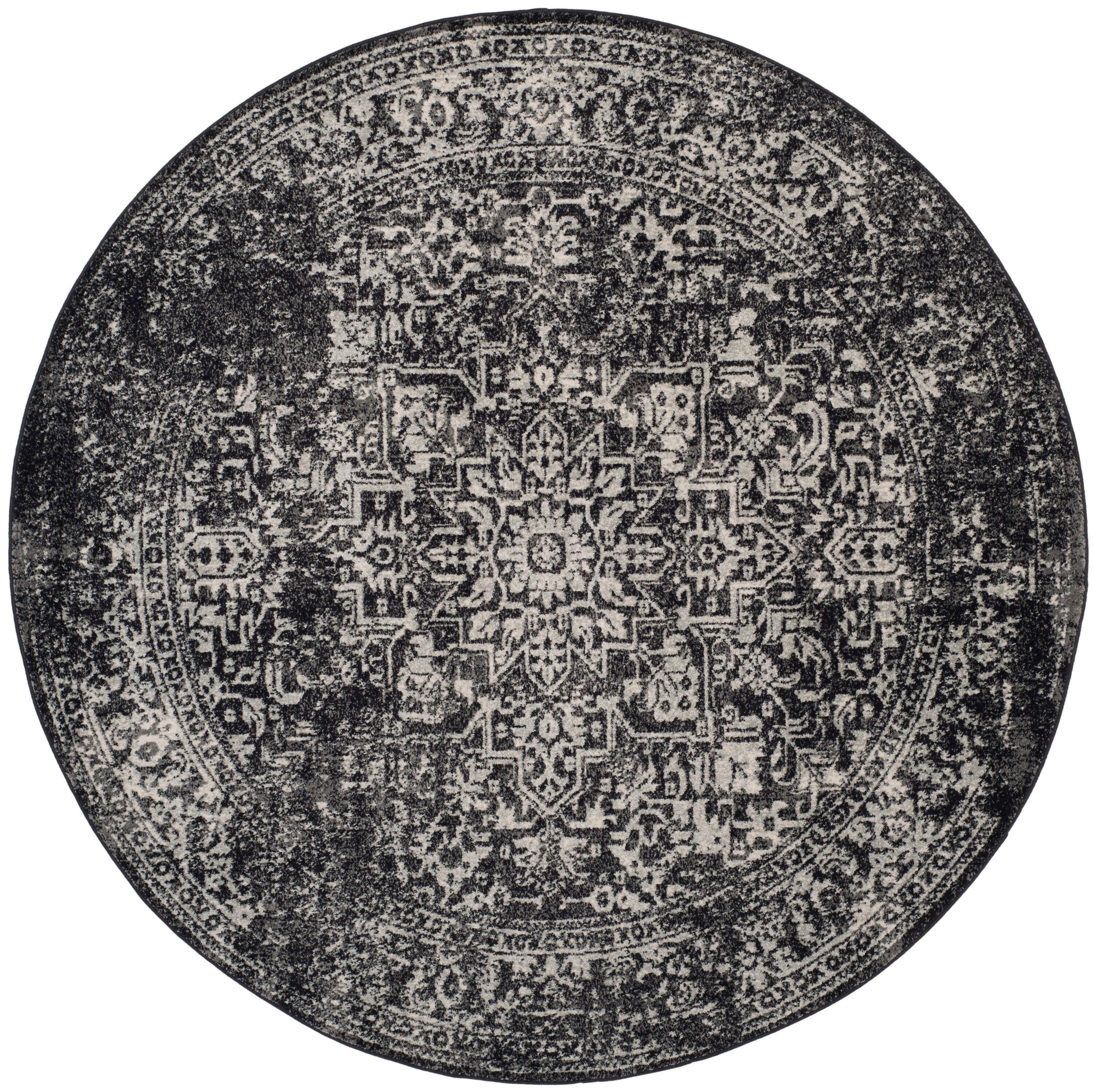 SAFAVIEH Evoke Trena Floral Area Rug, Black/Grey, 5'3" x 5'3" Round