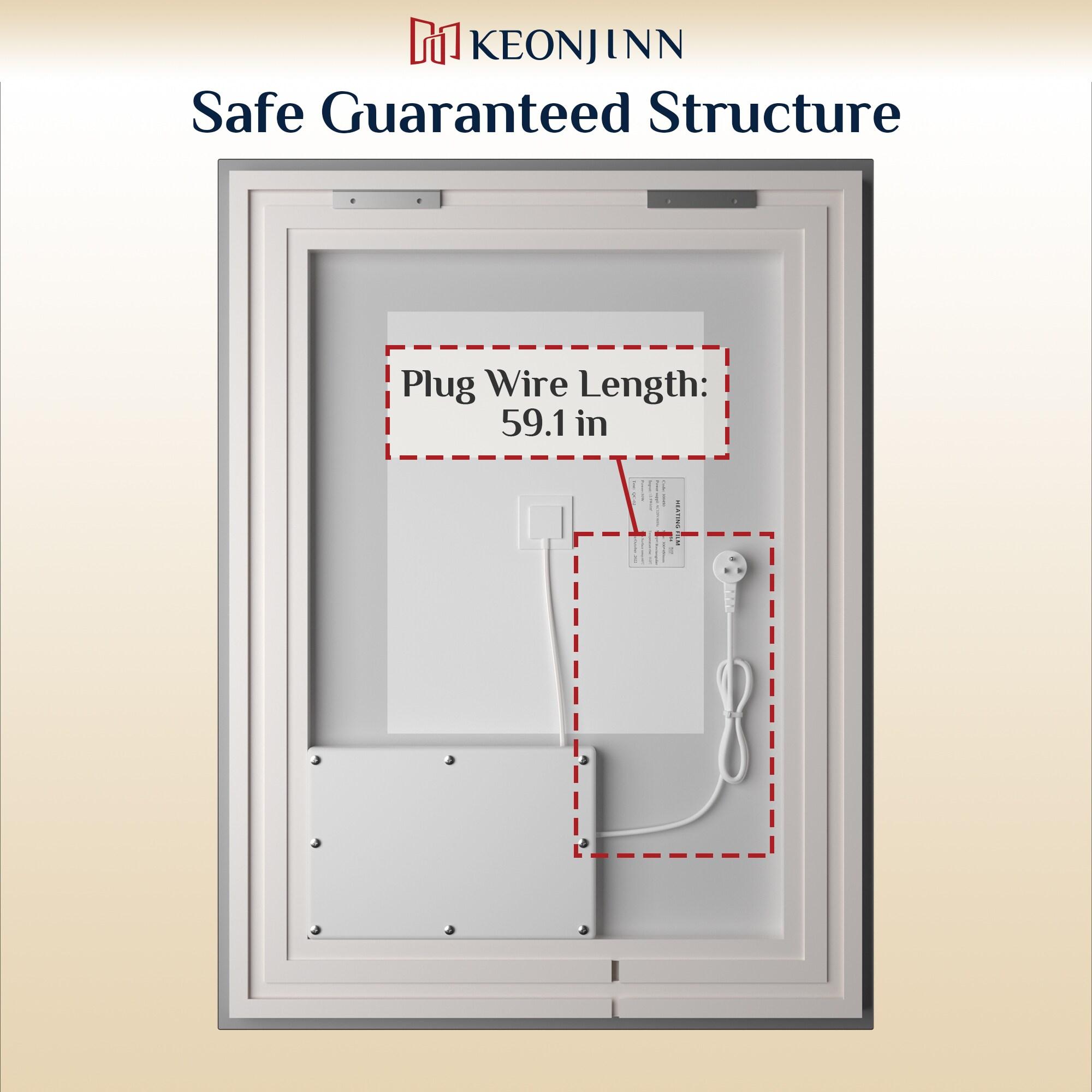 Keonjinn LED Bathroom Vanity Mirror, Front Light & Backlit, 3 Color Temperatures, Anti Fog, Double Lights Strips, 24"x32"