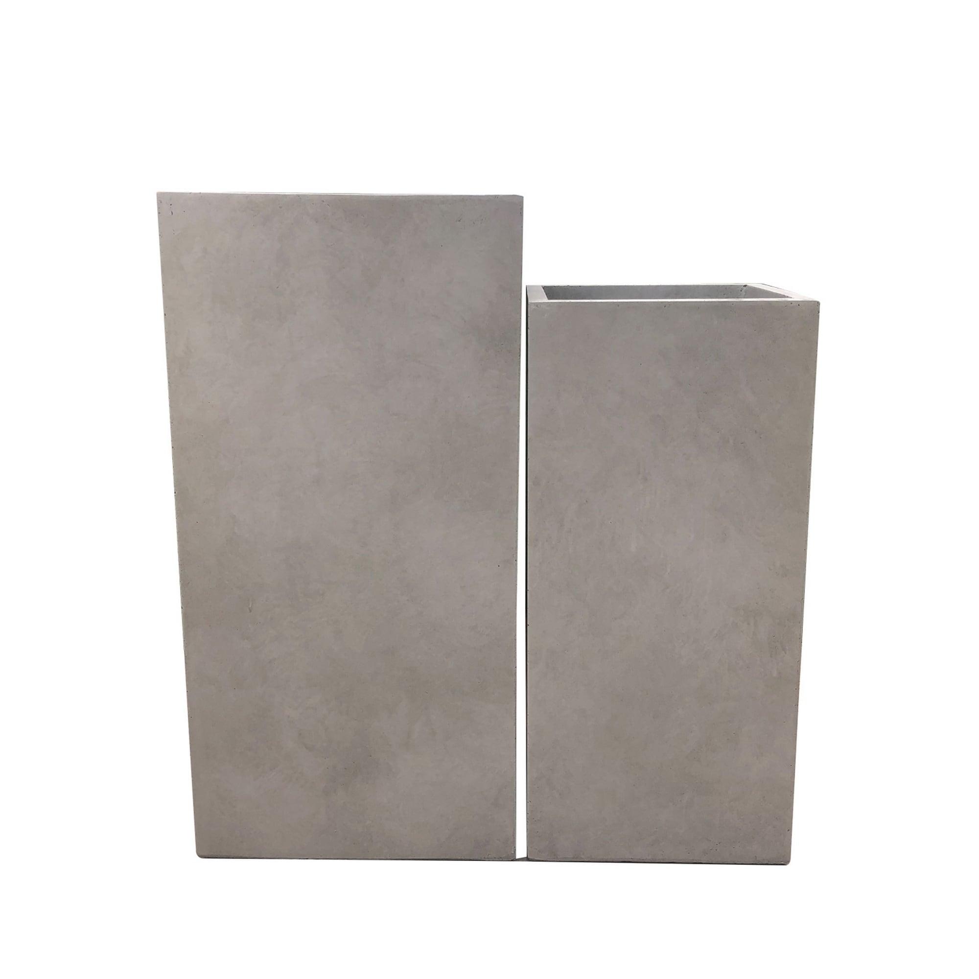 Rosemead Home & Garden, Inc. 14" Wide Kante Lightweight Durable Modern Tall Square Outdoor Decorative Planter Weathered Concrete Gray