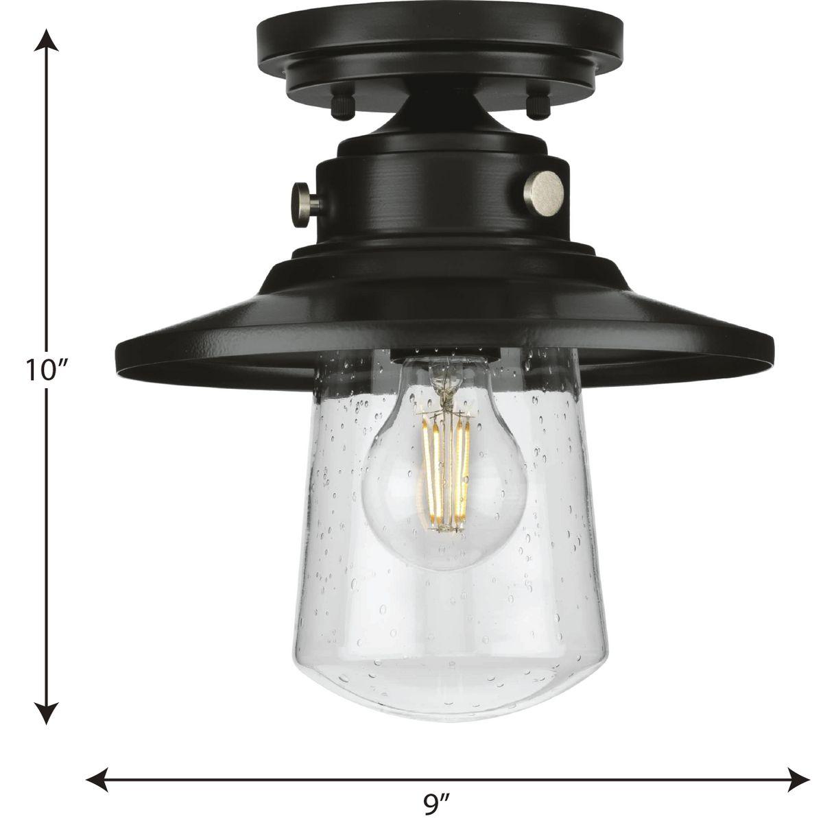 Progress Lighting Tremont 1-Light Matte Black Clear Seeded Glass Farmhouse Outdoor Semi-Flush Mount