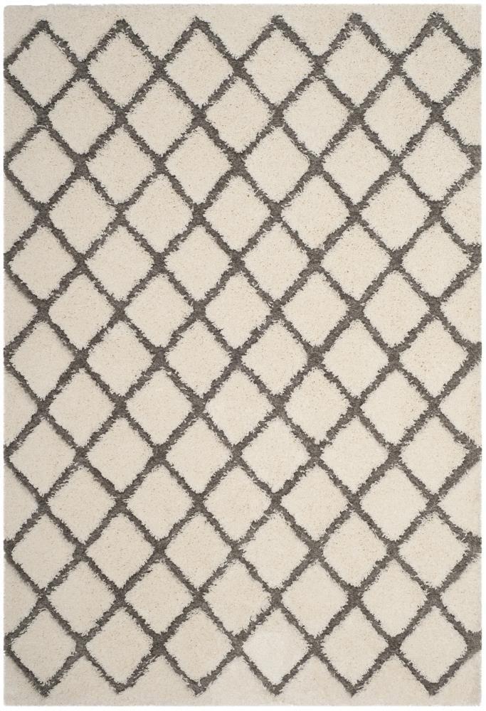 SAFAVIEH Adriana Anwar Geometric Diamonds Shag Area Rug, Cream/Grey, 4' x 6'