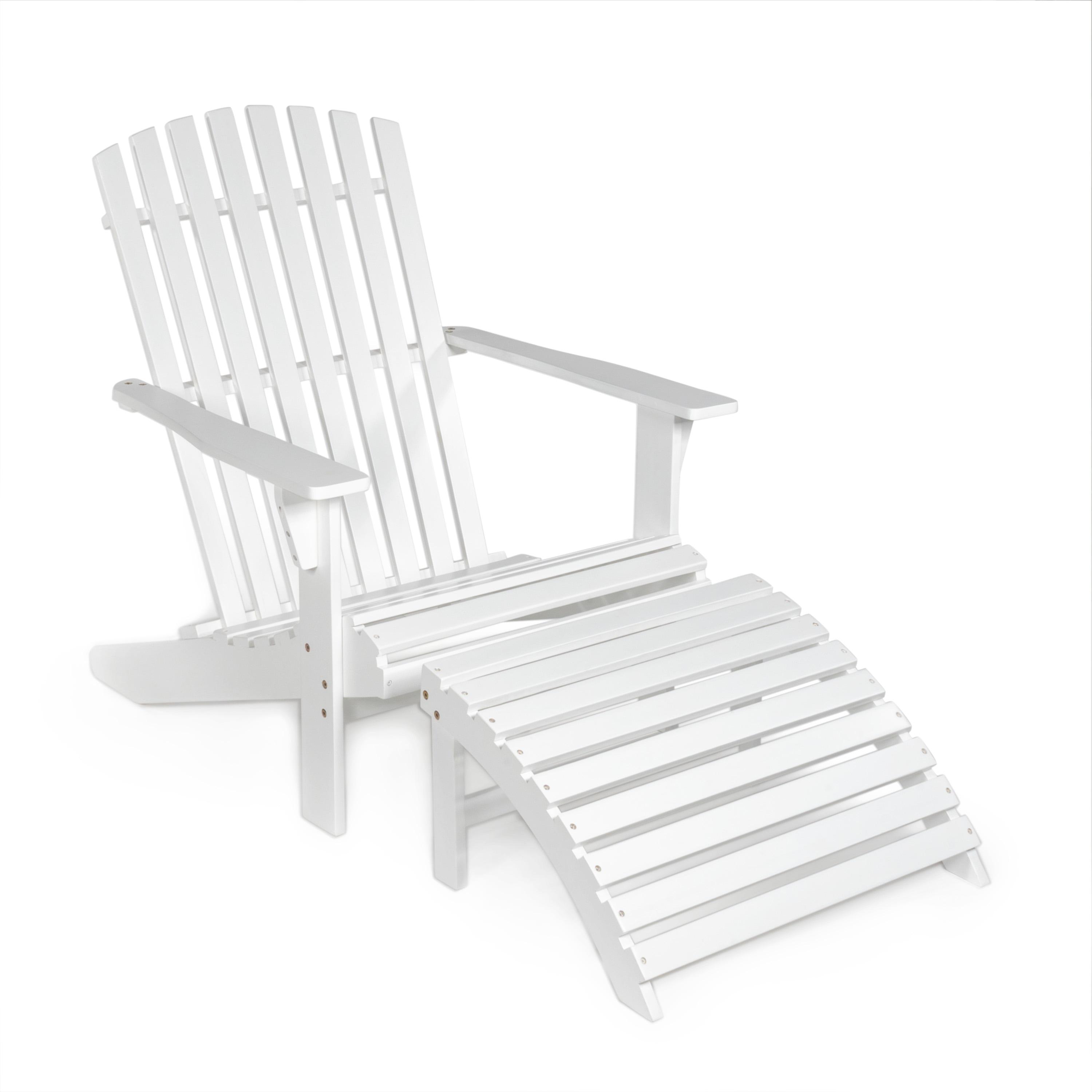 Saranac 2-Piece Traditional Rustic Acacia Wood Adirondack Chair with Detachable Ottoman, White - JONATHAN Y