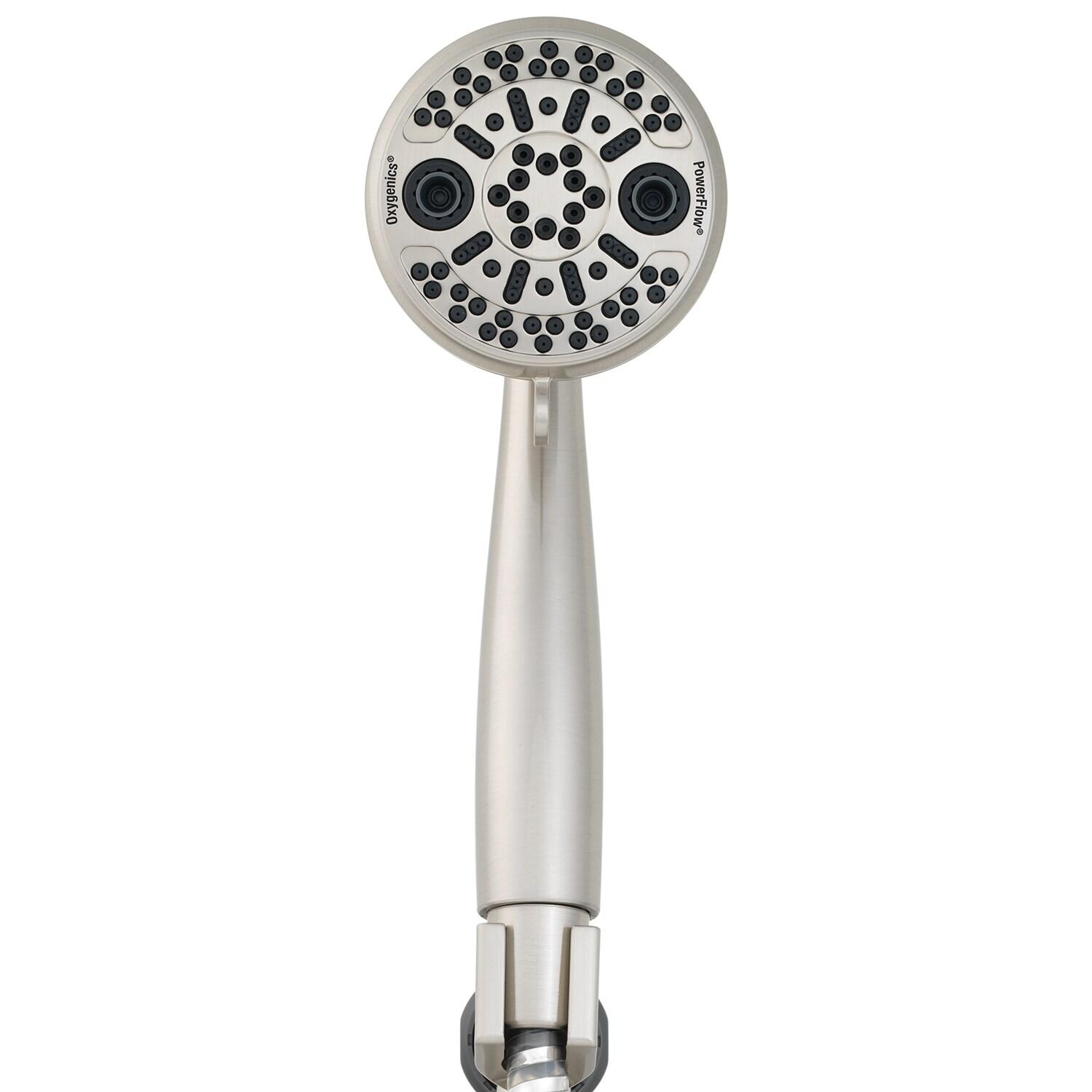 Brushed Nickel 3-Setting Handheld Showerhead with Pulse and Rain