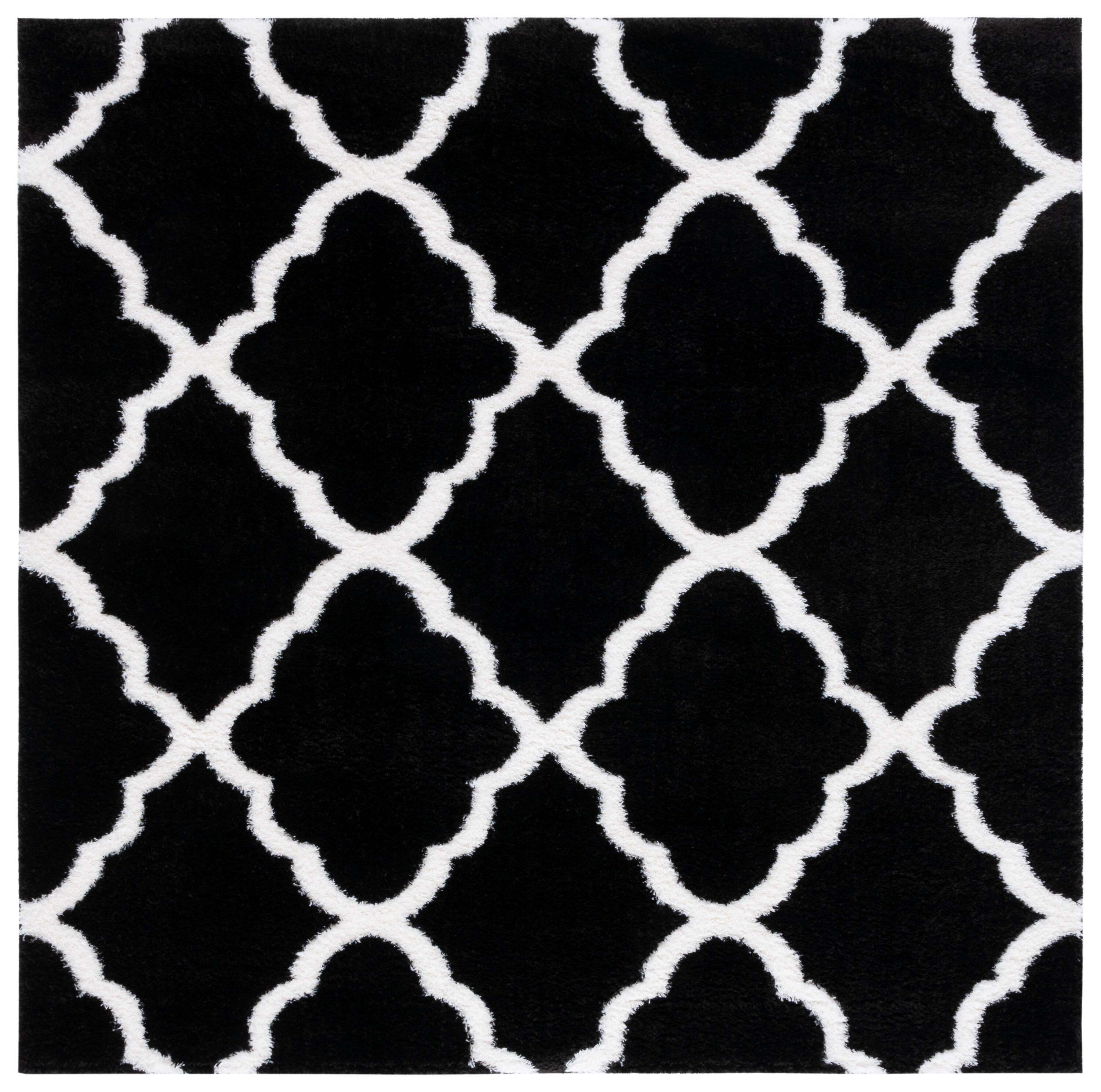 Tahoe Shag THO675 Power Loomed Indoor Area Rug - Black/White - 6'7"x6'7" - Safavieh