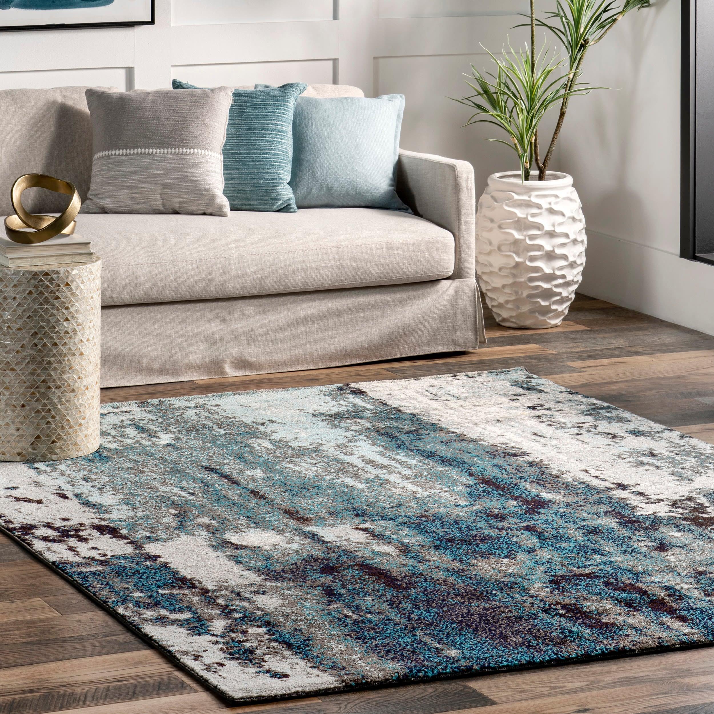 Nuloom Haydee Abstract 7x9 Indoor Area Rug for Living Room Bedroom Dining Room Kitchen, Teal/Ivory