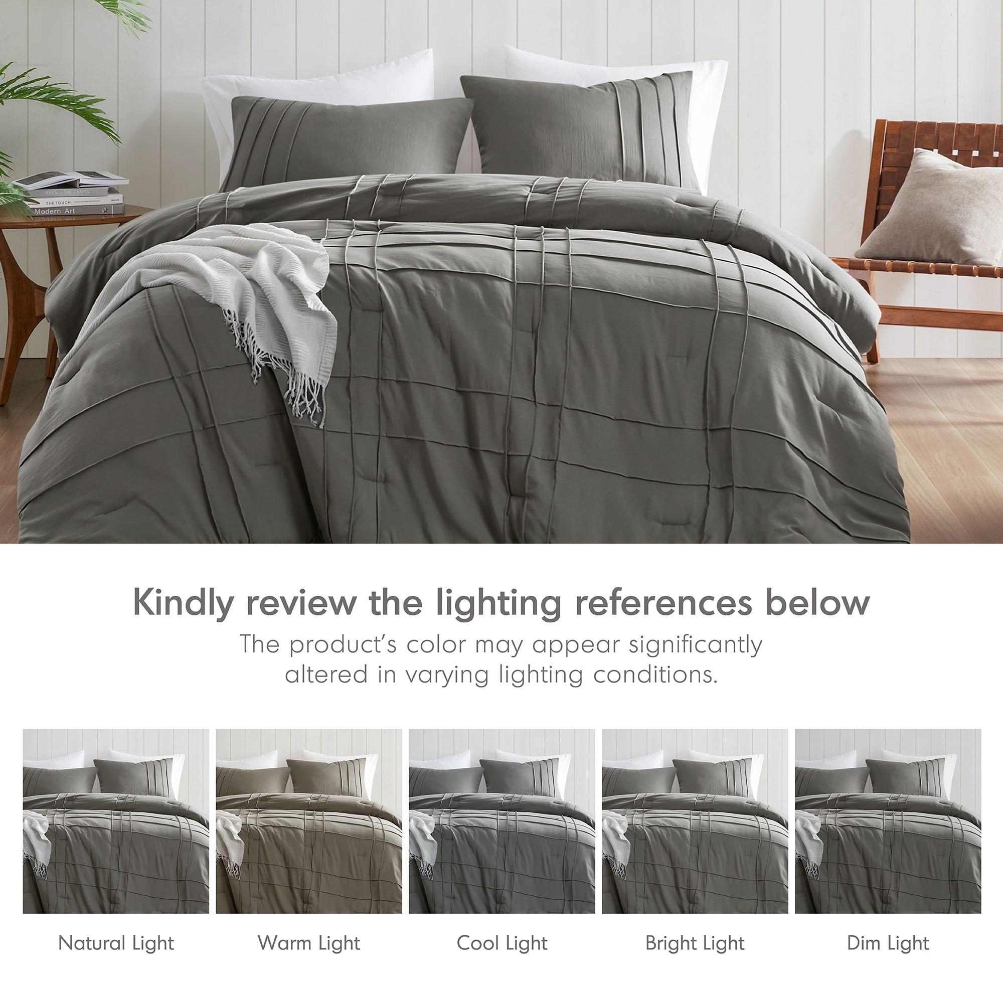 Regency Heights Twin/Twin XL Comforter Set, Boho 2-Piece Pintuck Stitching Dorm Bedding Set, Soft Washed Pleated Bed Sets with Pillow Sham Grey