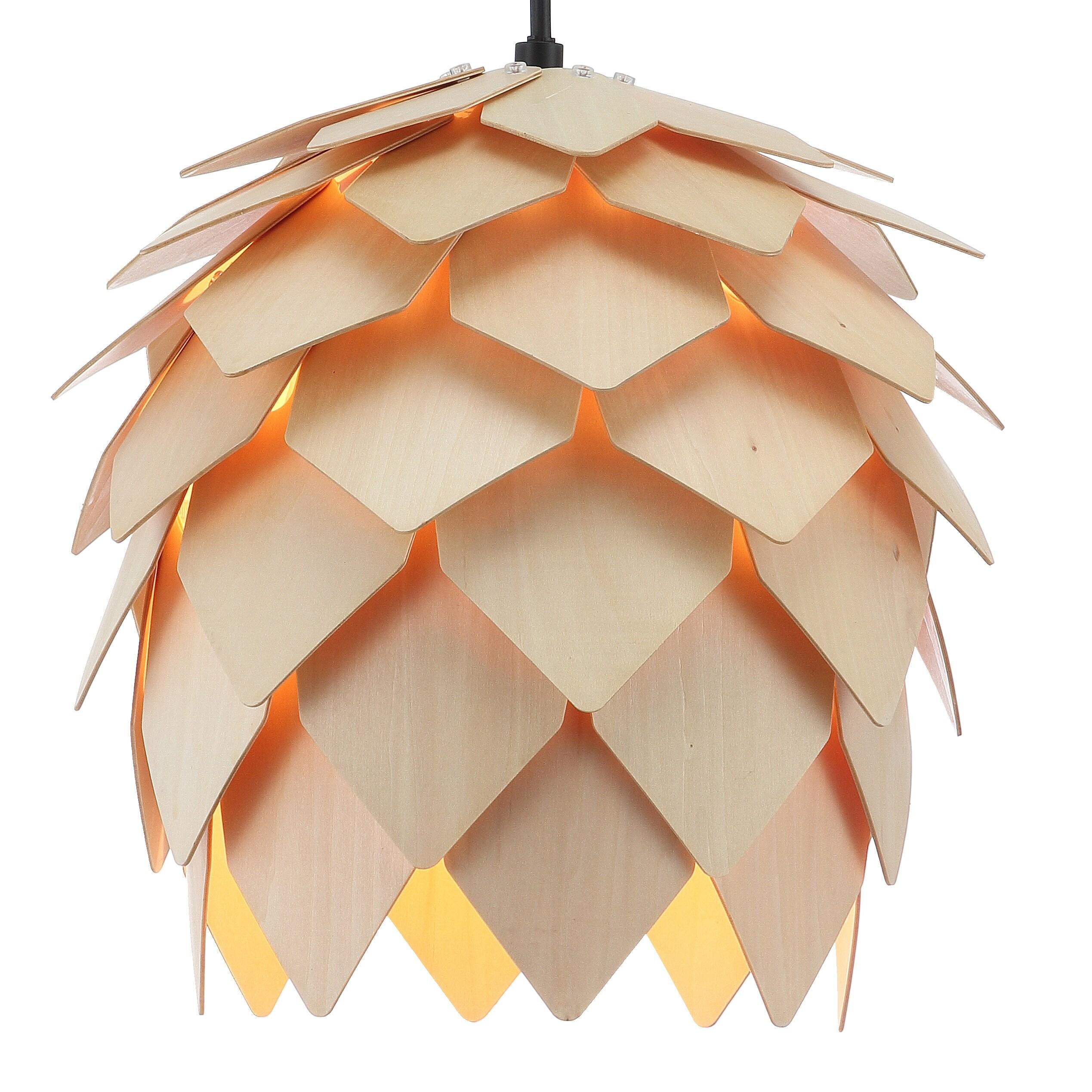 HOZO JYL6125A Simon 11.75" Pinecone Wood LED Pendant Contemporary Dimmable Adjustable Dining Room Living Room Kitchen Foyer Bedroom Hallway, Natural