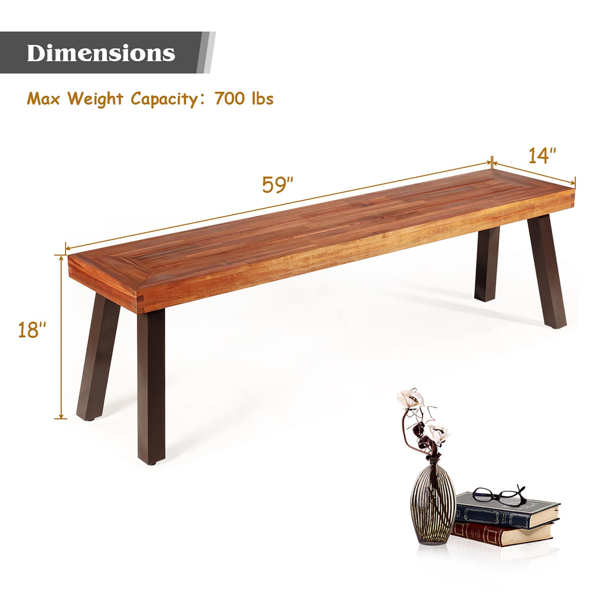 Costway Patio Acacia Wood Dining Bench Seat with Rustic Steel Legs for Outdoor Indoor