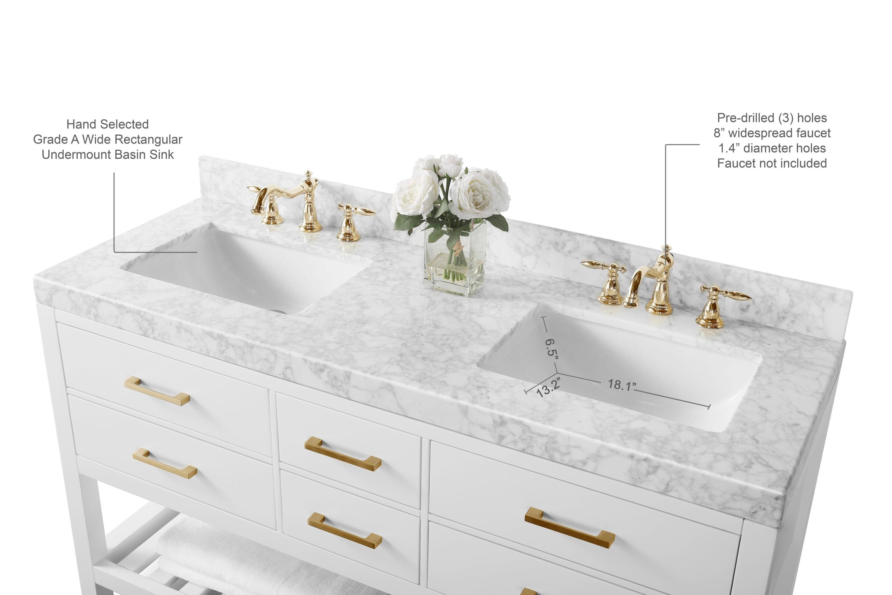 Ancerre Designs Elizabeth 60" Bathroom Vanity Set with Gold Hardware in White