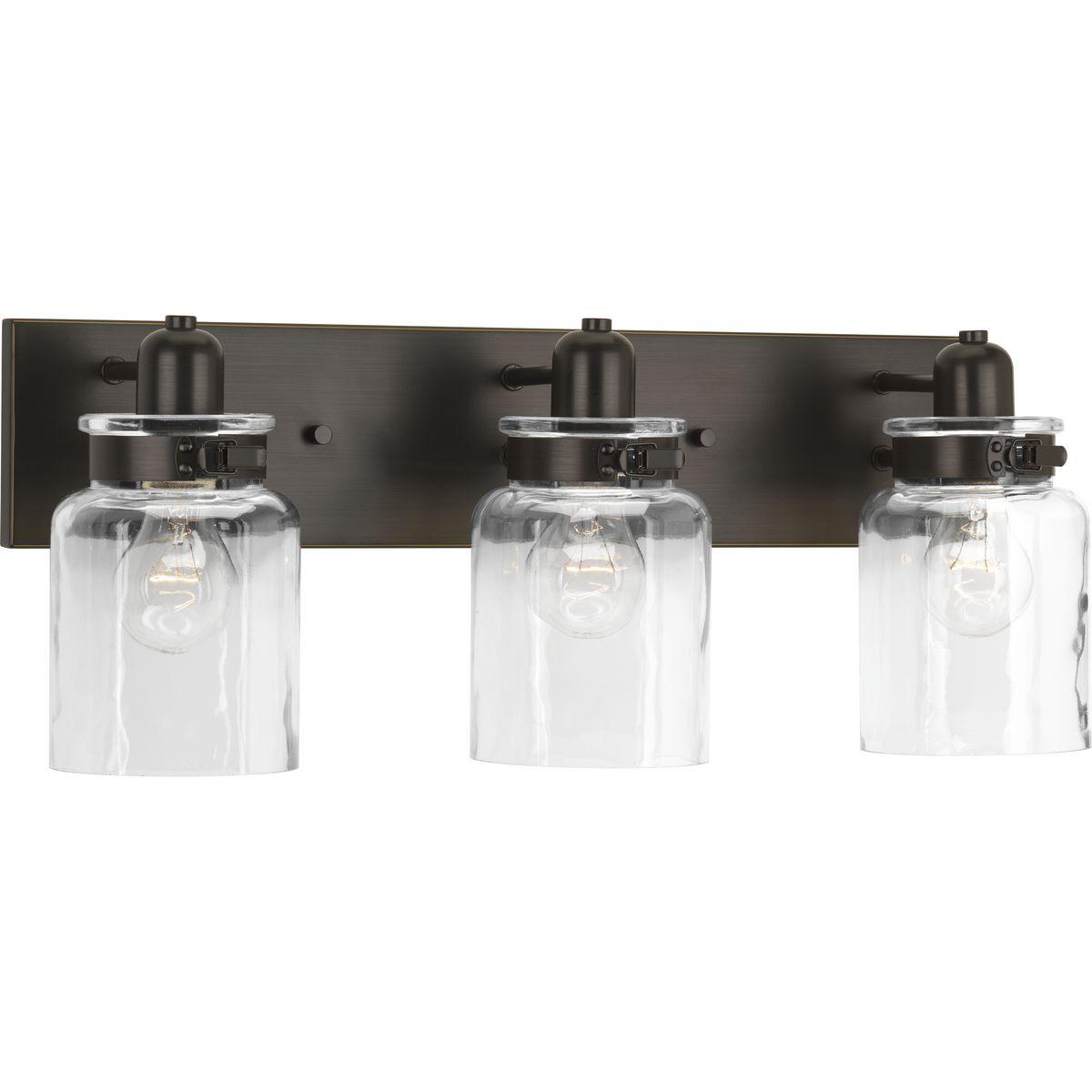 Progress Lighting Calhoun 3-Light Bath Vanity, Steel, Antique Bronze, Clear Glass Shade