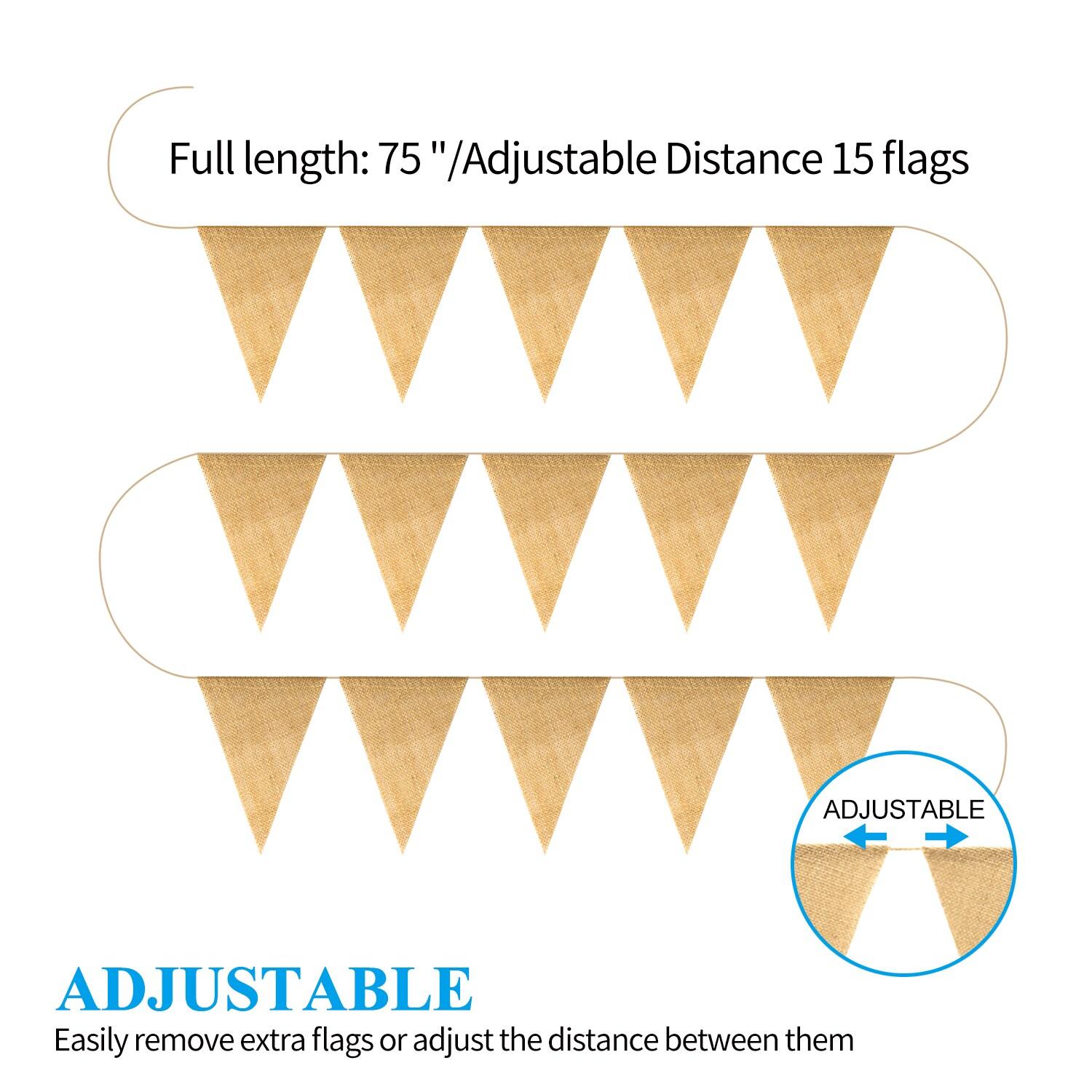 Novelty Place 13 Feet Burlap Pennant Banner - 15 Triangle Bunting Flags (5x7 Inches) - DIY Hand Painted Home Decorations for Holiday, Birthday, Wedding, Graduation and Party