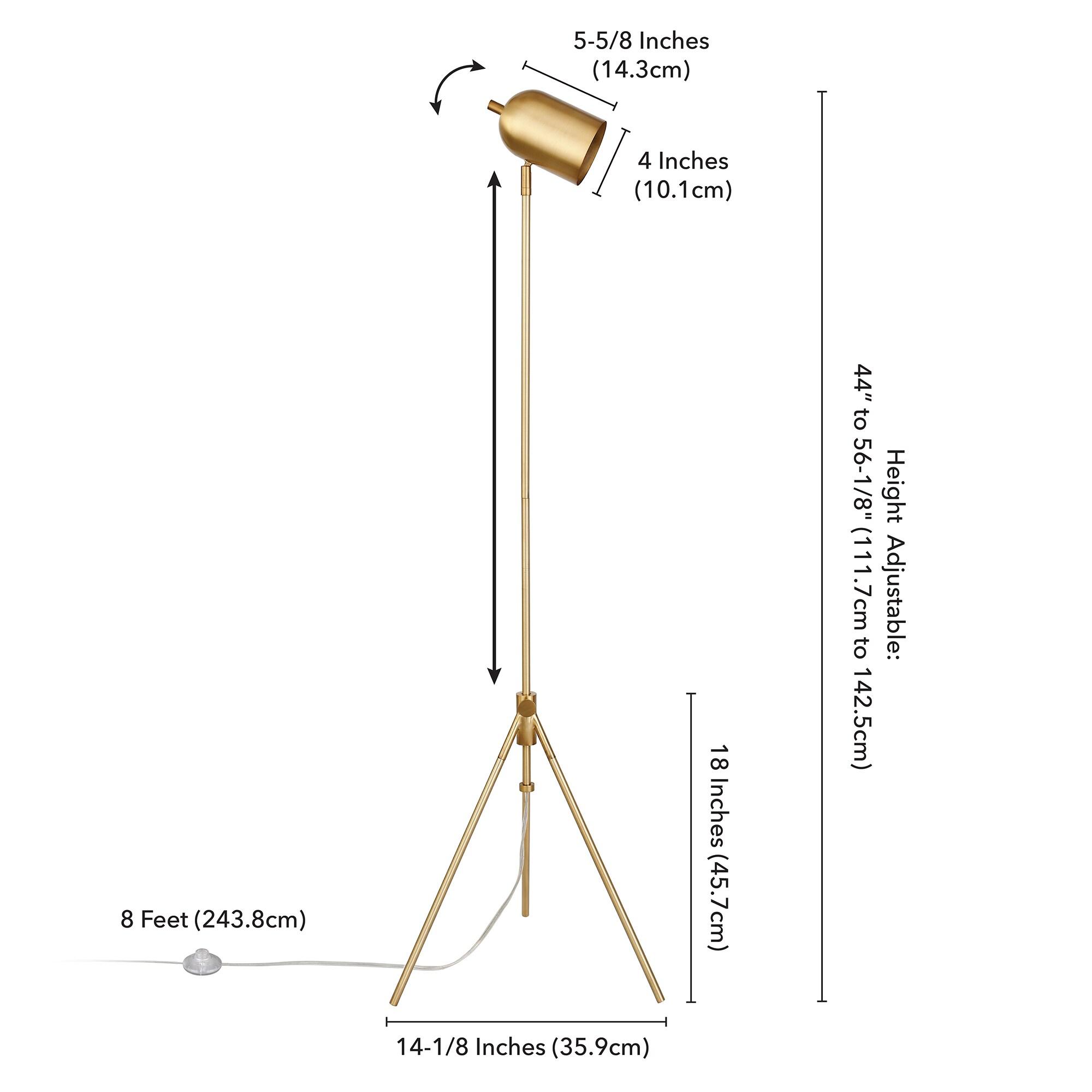 Evelyn&Zoe Bruno Tripod Floor Lamp with Metal shade in Brass/Brass