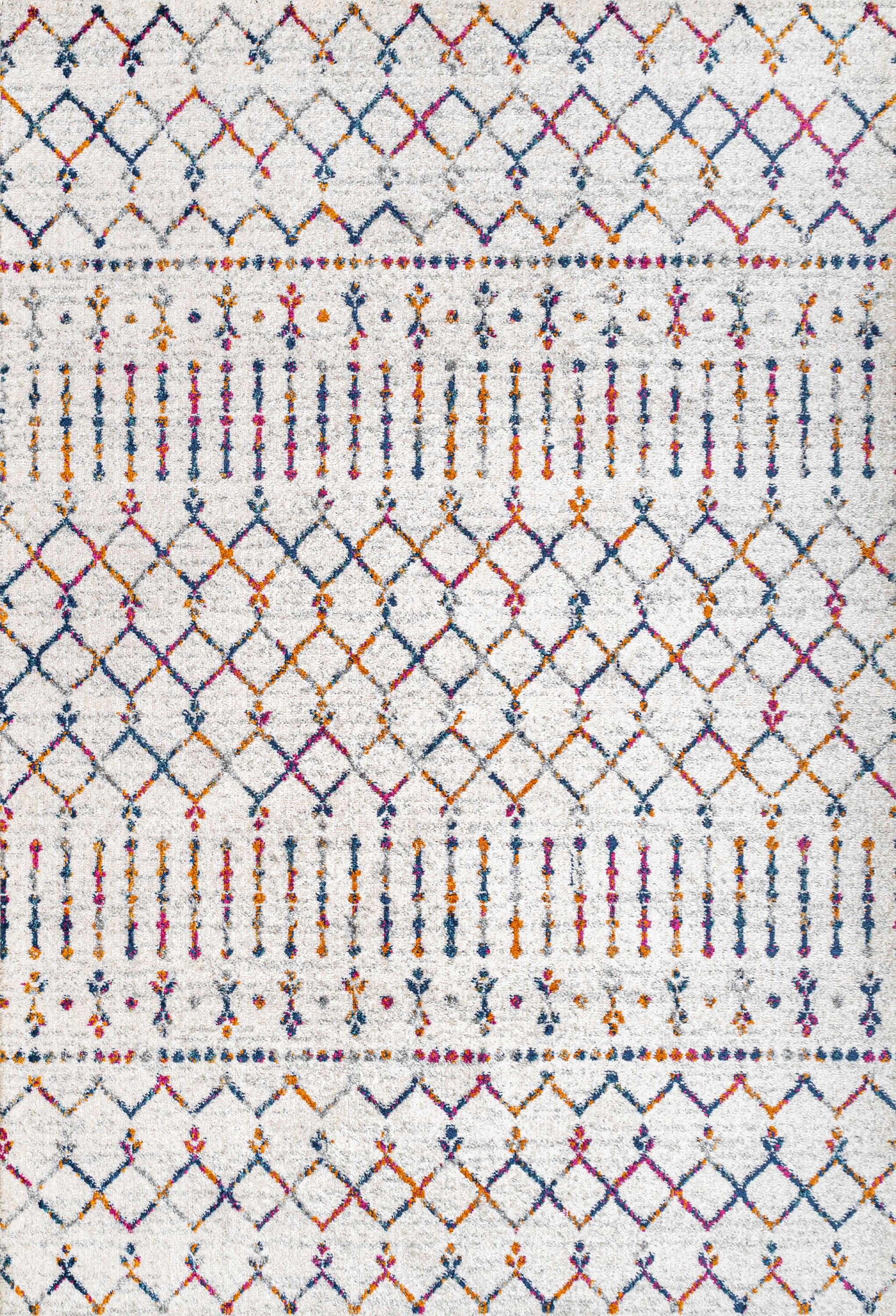 8'x10' Moroccan HYPE Boho Vintage Diamond Area Rug, Cream/Multi - JONATHAN Y