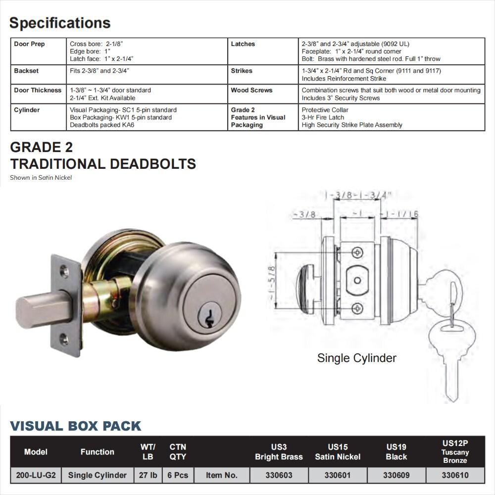 Brushed Brass Single Cylinder Deadbolt for Entry Door