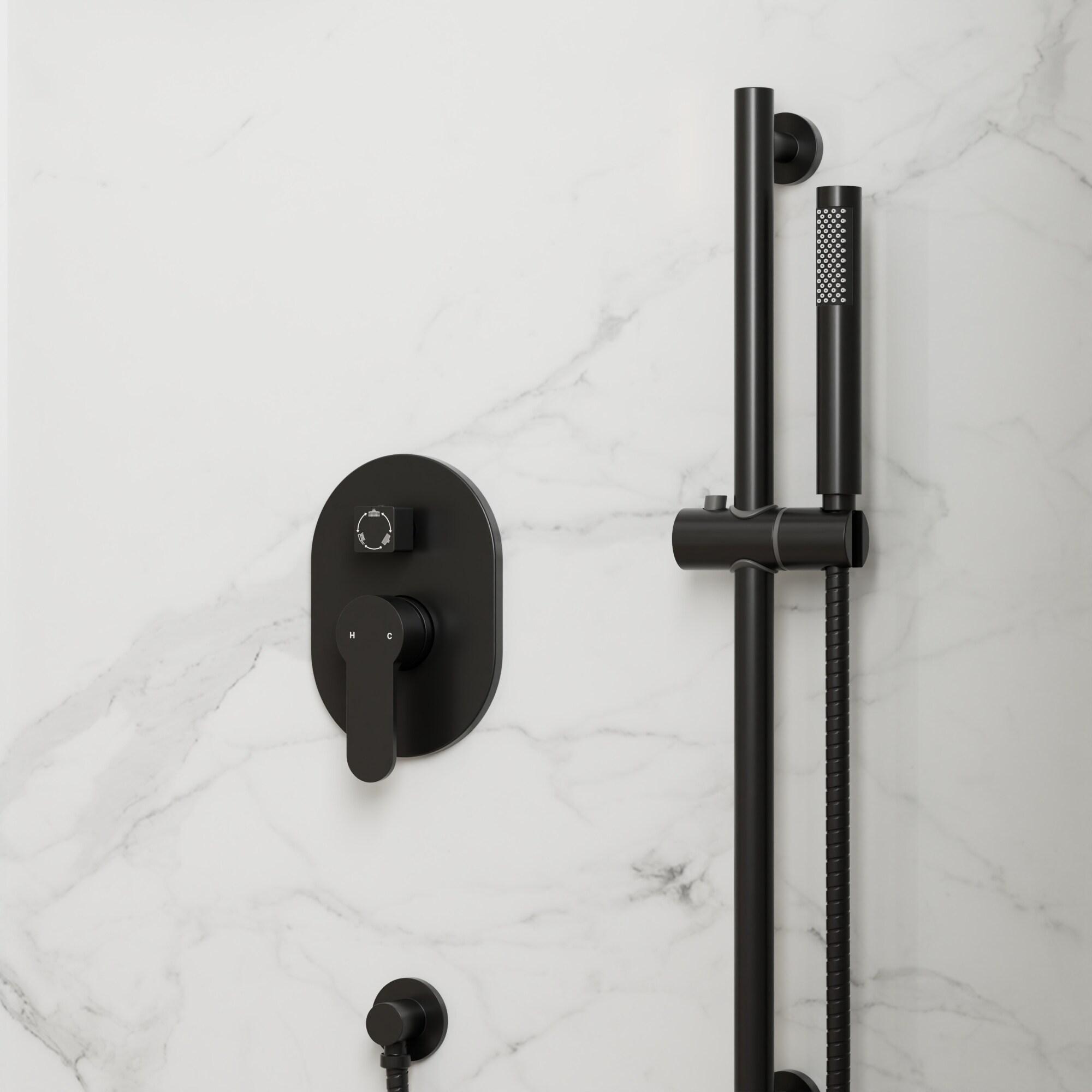 GRANDJOY Complete Shower System, 10" and 6" Dual Wall Mount Rain Shower Faucets with Handheld Shower Spray, High Pressure in Matte Black