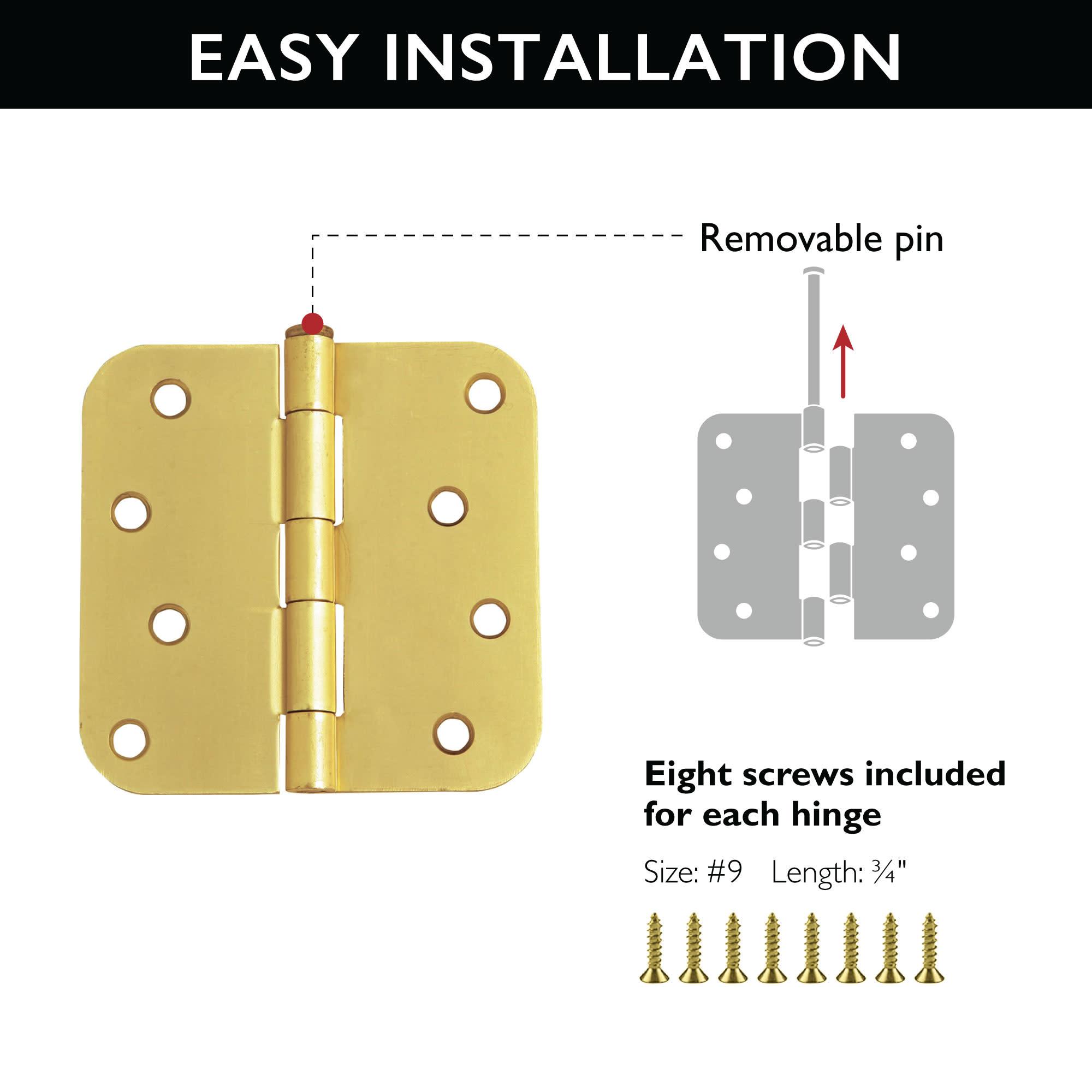 Door Hinge 4-Inch, 5/8-inch Radius, 3-Pack (Set of 3)