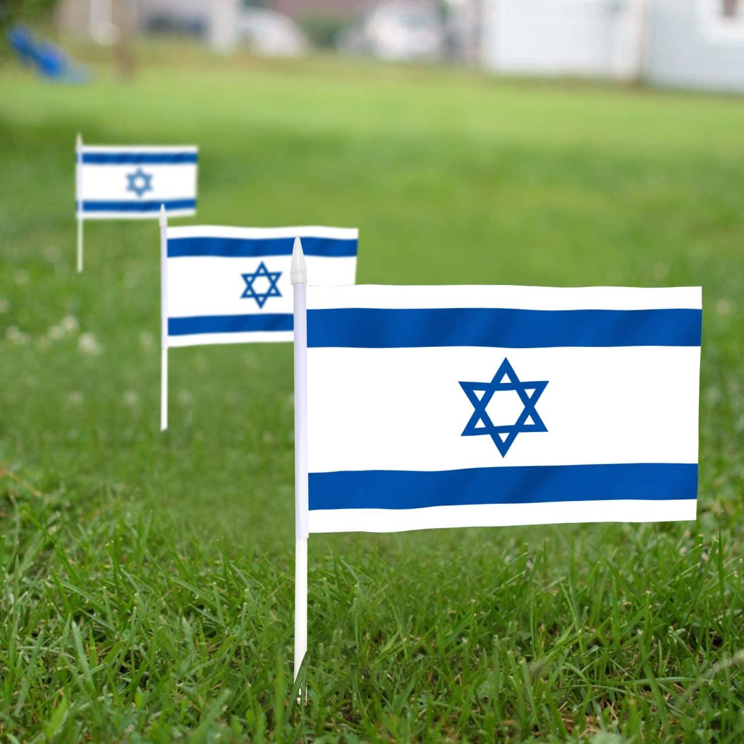 Mini Israeli Flags with Plastic Poles, 12 Pack