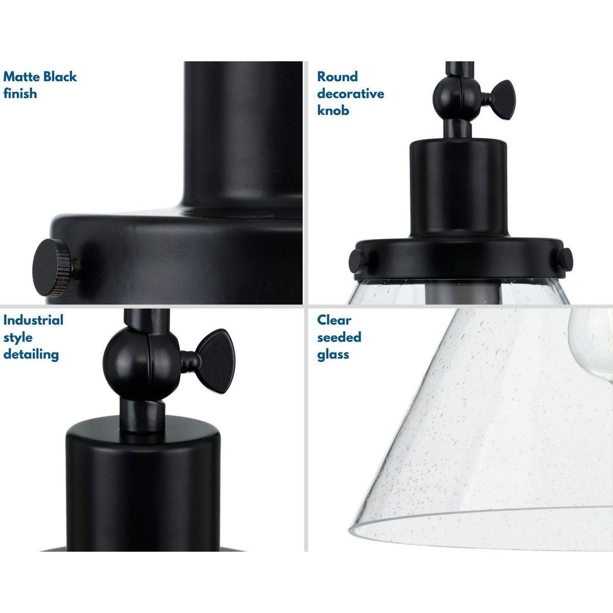 Progress Lighting Hinton 1-Light Industrial Pendant Light, Matte Black, Seeded Glass Shade