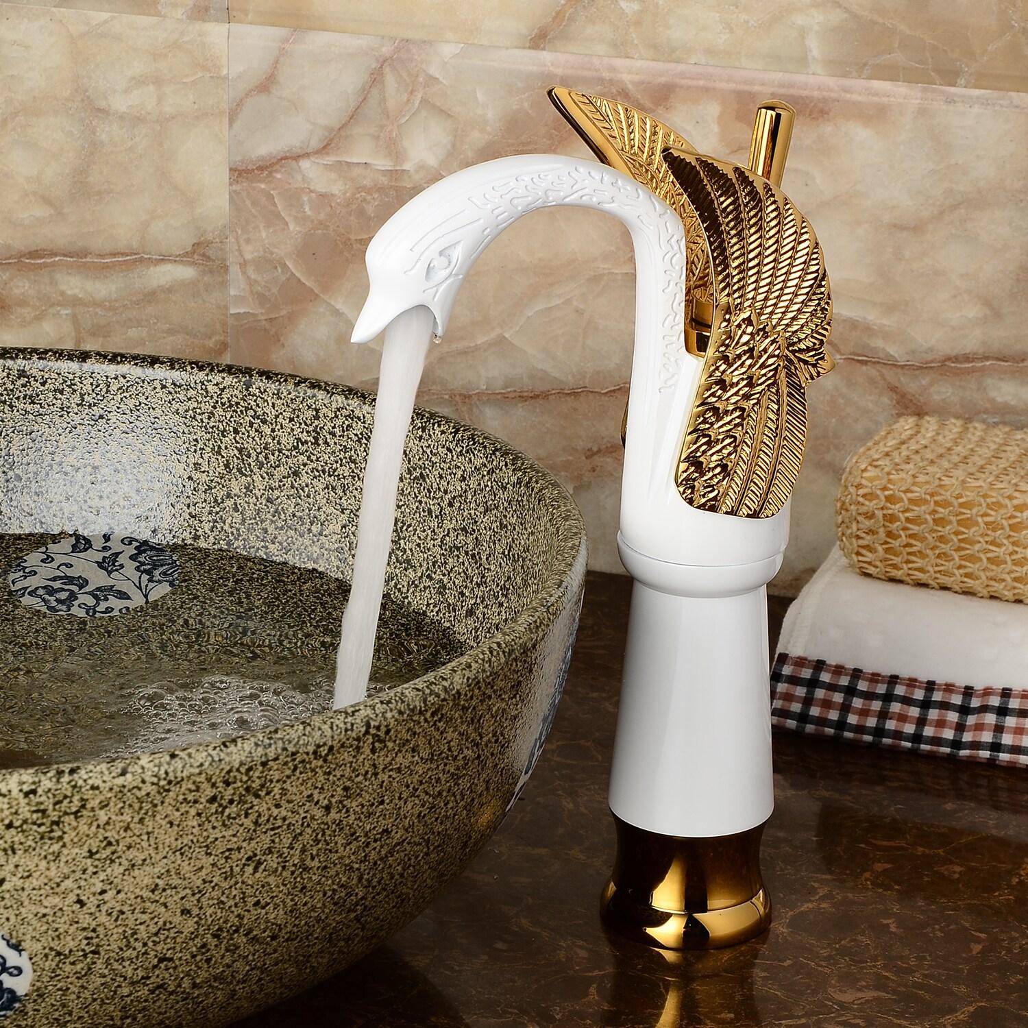 BWE Single Handle Vessel Sink Faucet with Pop-Up Drain in Gold