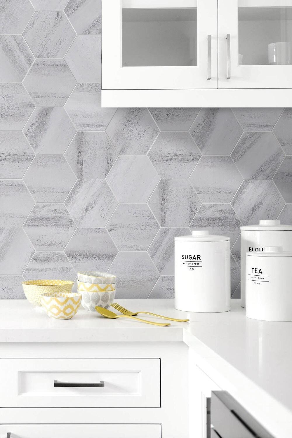 Alpine Gray Resin Hexagon Peel and Stick Wall Tiles