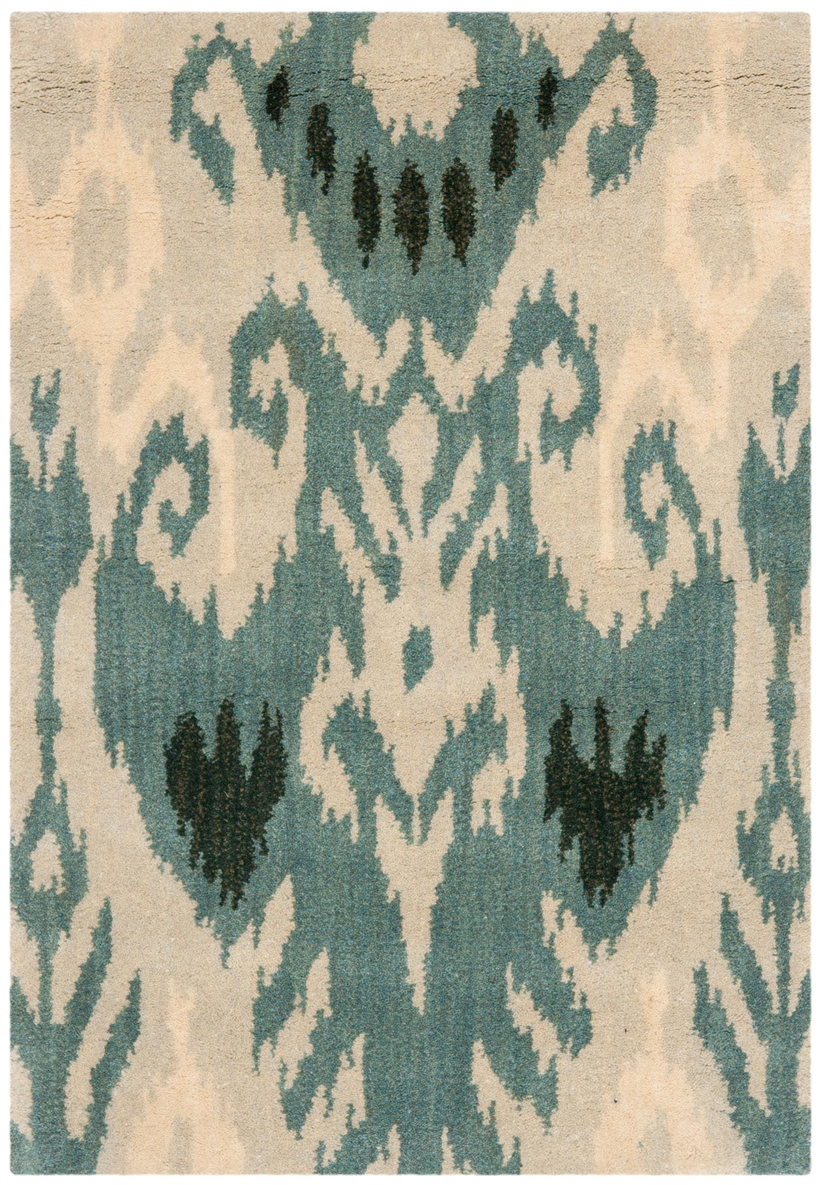 SAFAVIEH Ikat Emmeline Geometric Wool Area Rug, Beige/Slate, 3' x 5'