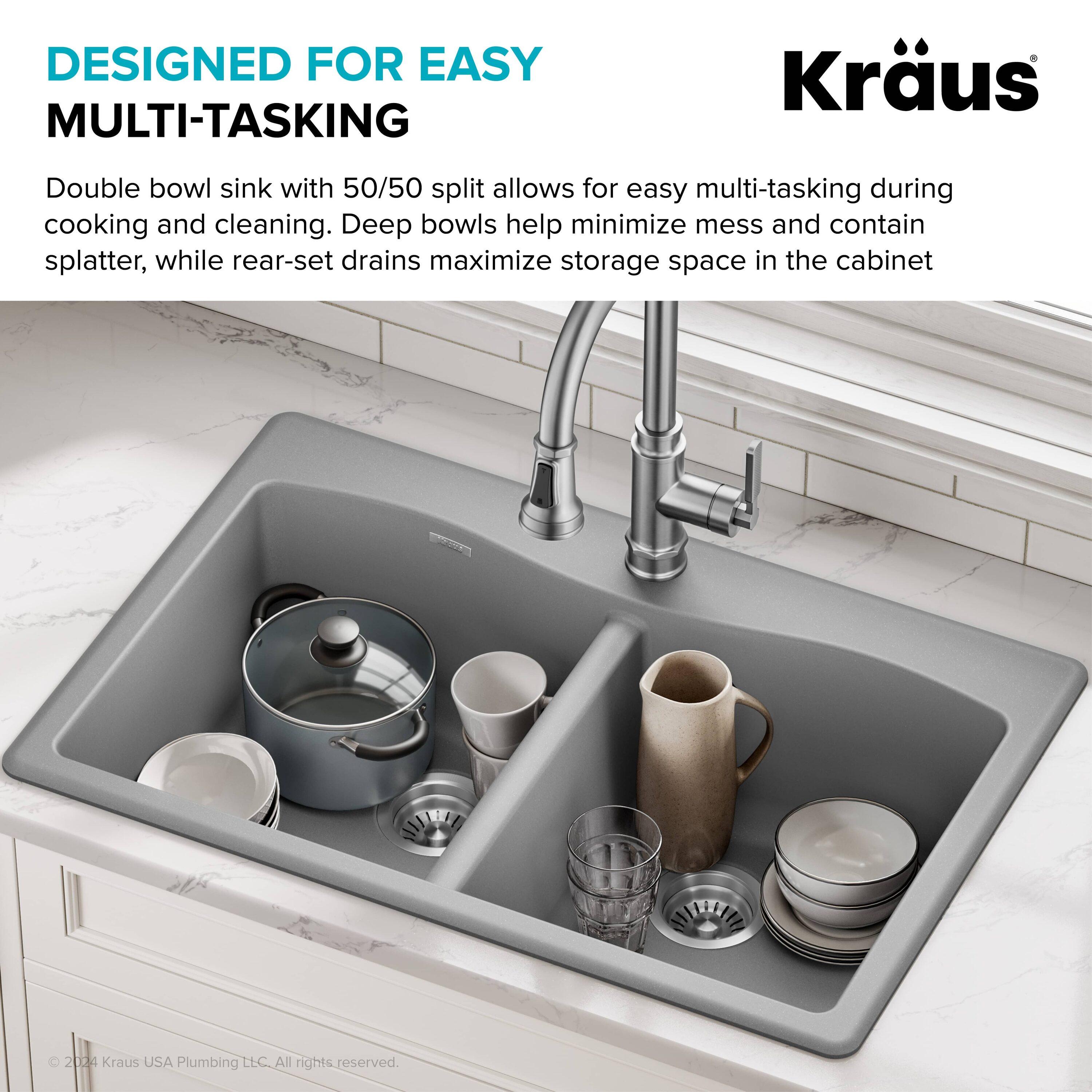 KRAUS Forteza™ 33" L Dual Mount 50/50 Double Bowl Granite Kitchen Sink