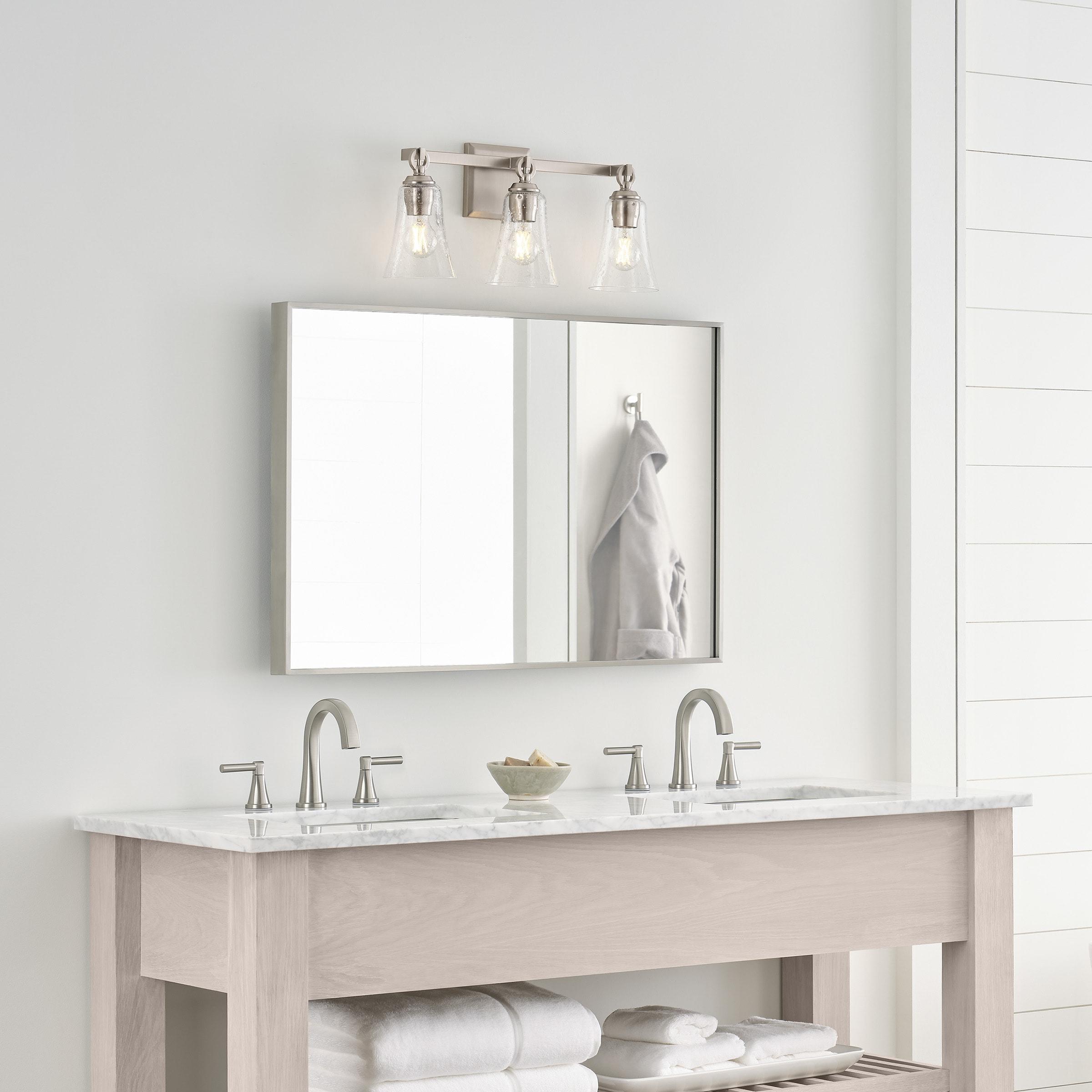 Satin Nickel 3-Light Vanity with Clear Seeded Glass Shades