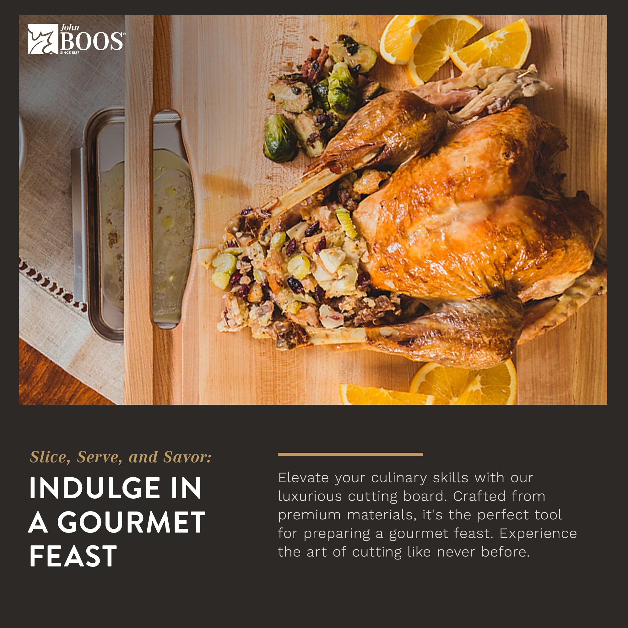 John Boos Boos Block Newton Prep Master Reversible Wood Cutting Board with Juice Groove and Pan, 2.25-Inch Thickness, 24" x 18" x 2 1/4", Maple