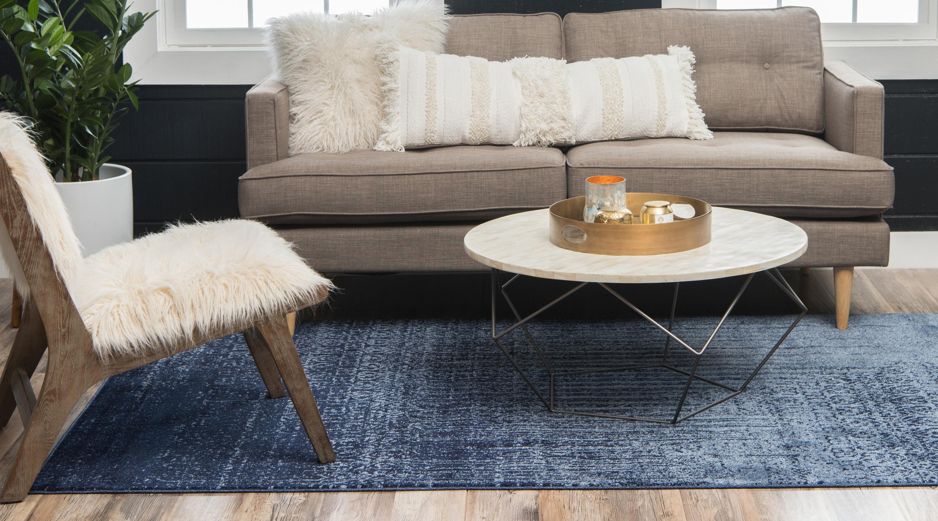 Unique Loom Jennifer Del Mar 8 x 11 (ft) Loomed Polypropylene Blue/Navy Blue Rectangular Indoor Stripe Industrial Area rug