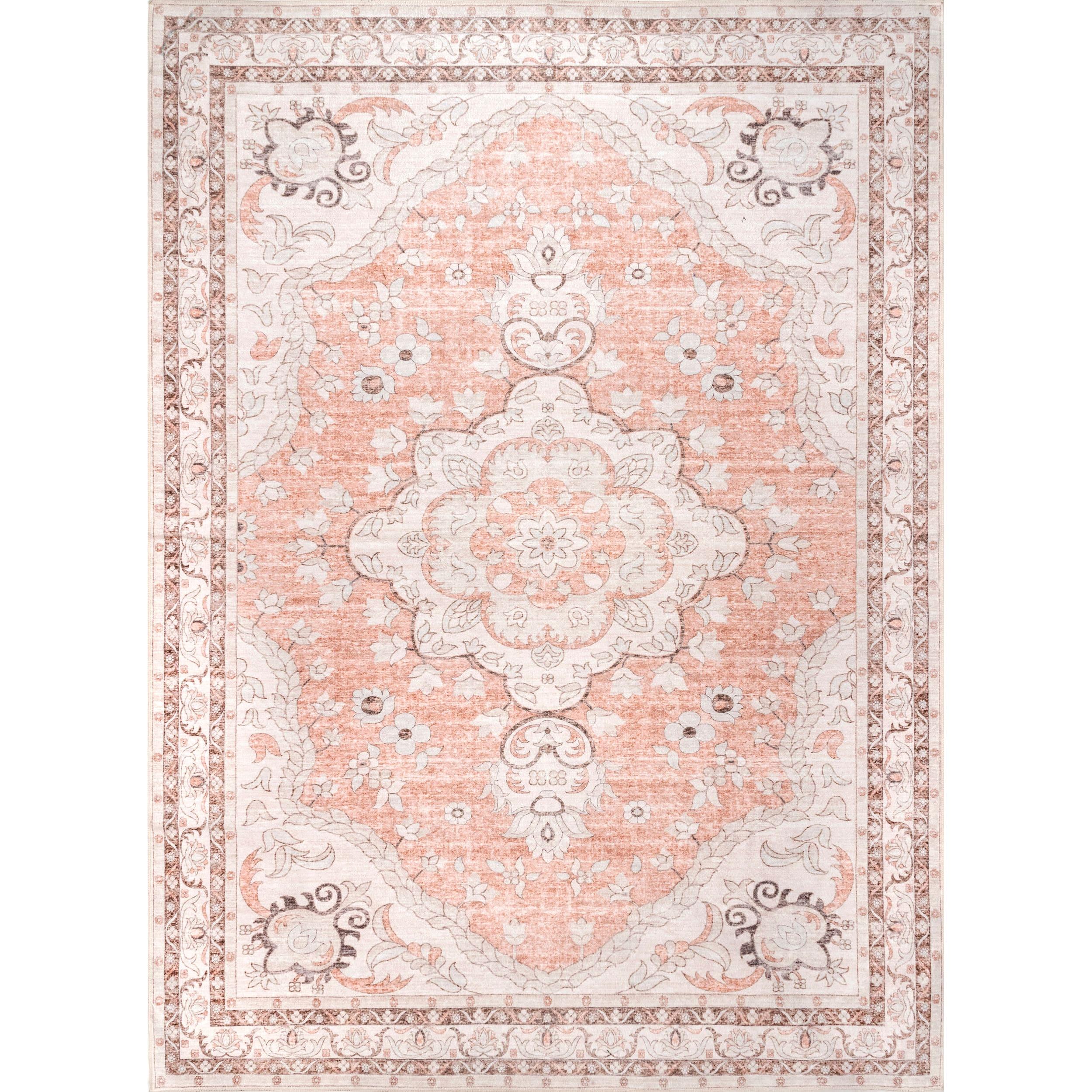 Nuloom Tracie Pet Friendly Machine Washable Floral Medallion Area Rug, 8' x 10', Peach