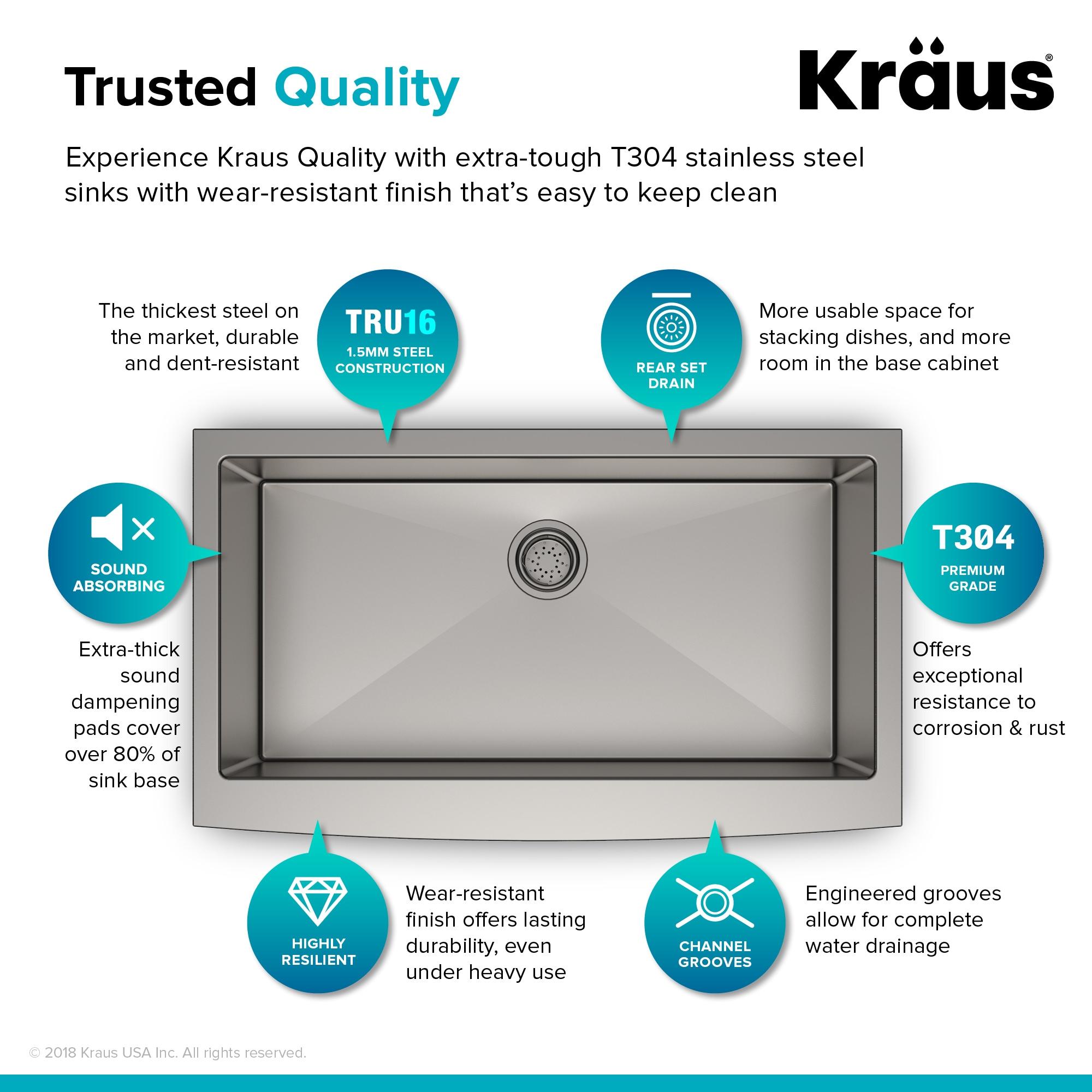 KRAUS Standart Pro Apron Front Farmhouse 16 Gauge Single Bowl Stainless Steel Kitchen Sink