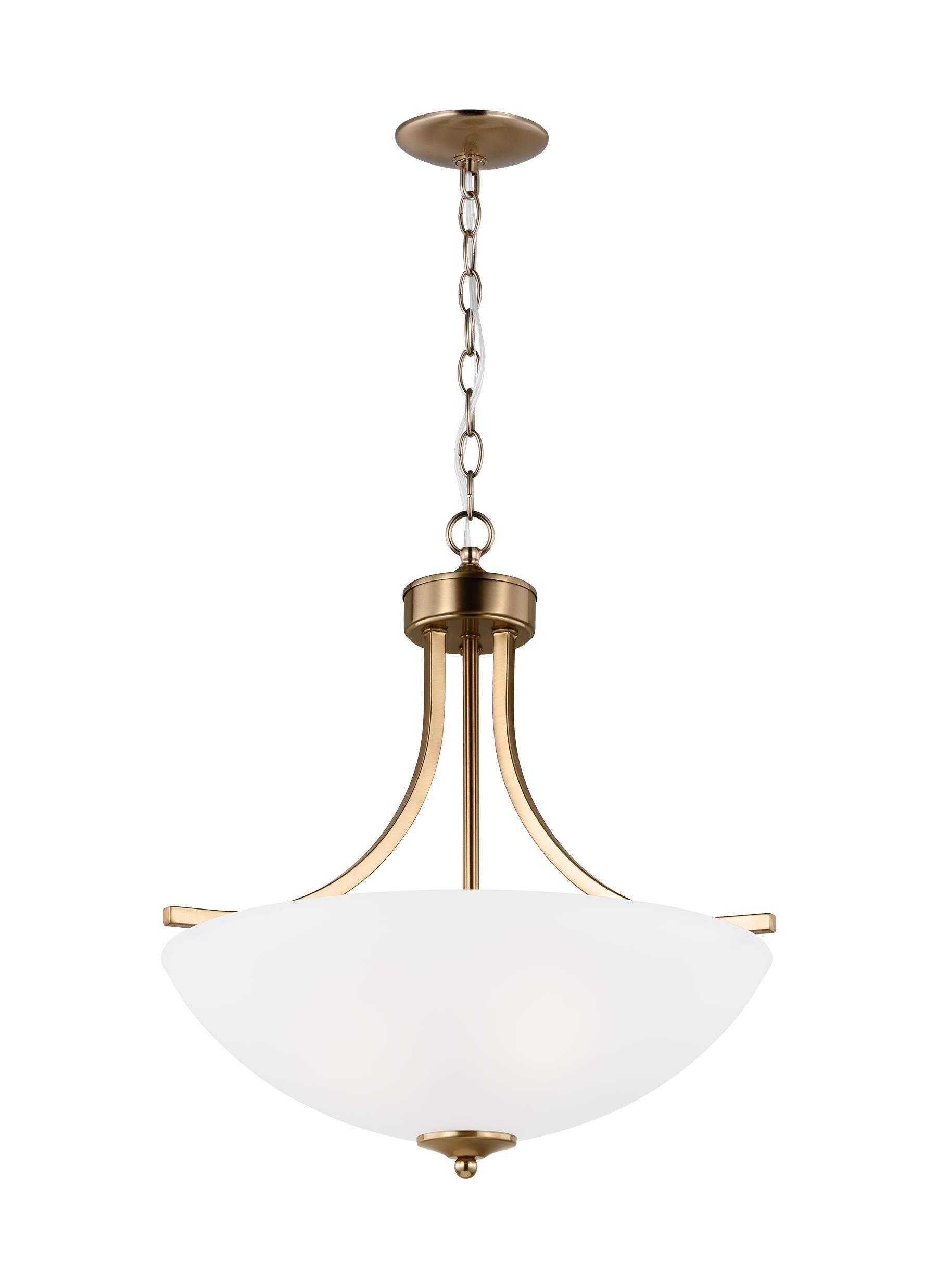 Generation Lighting 3-Light Geary Transitional Pendant Light Fixture Satin Brass 6616503-848, Modern Ceiling Light Fixture for Home Décor, A19 Bulb Candelabra for Foyer or Living Room Décor