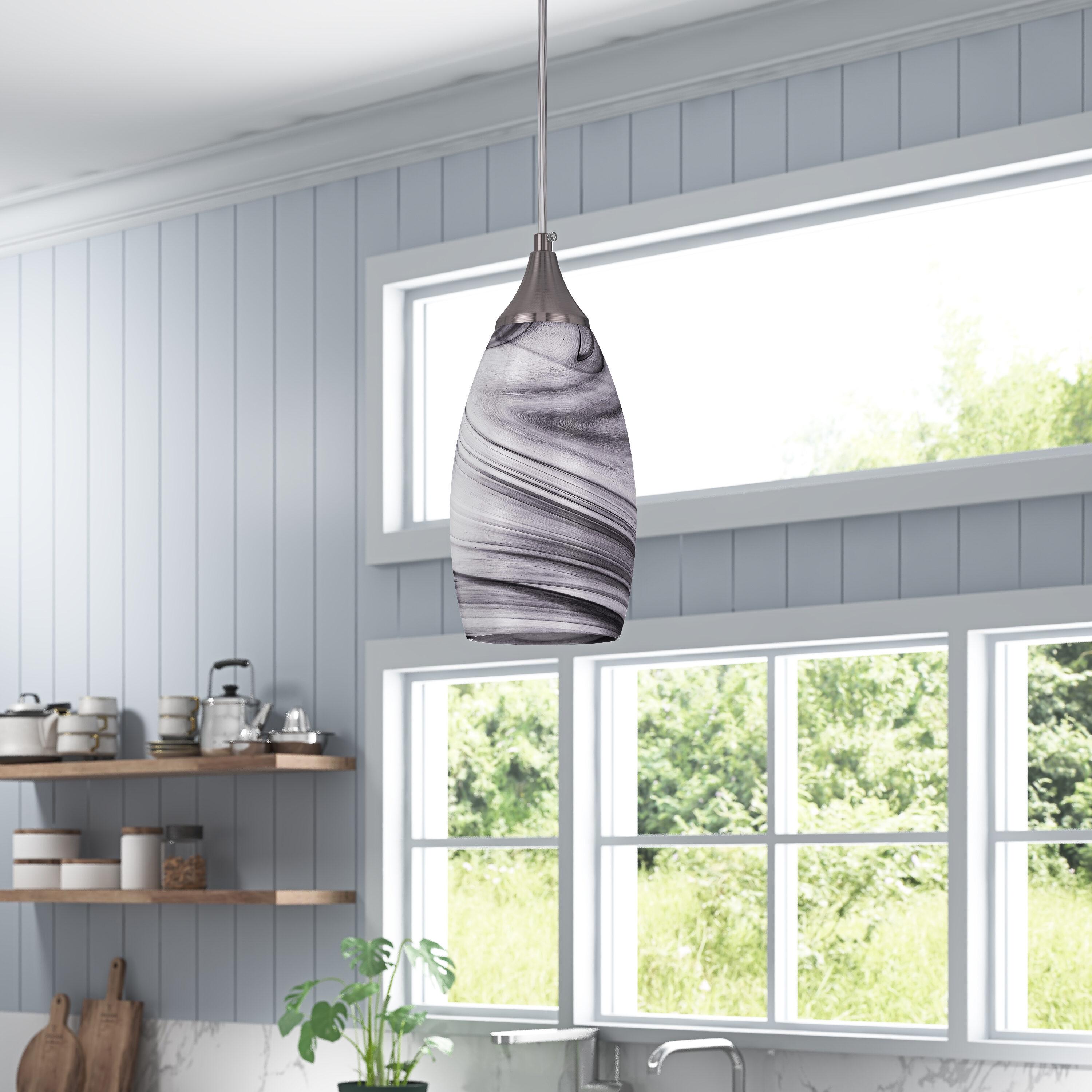 Craftsman Nickel Mini Pendant Light with Multicolor Art Glass