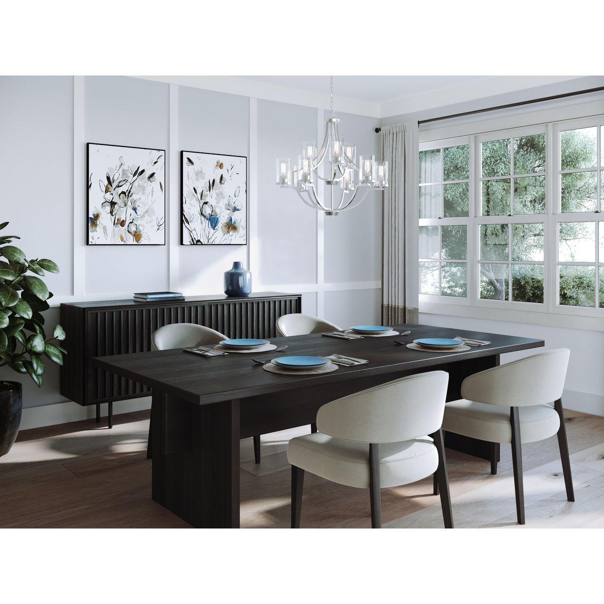 Progress Lighting, Lassiter Collection, 9-Light Chandelier, Brushed Nickel, Clear Glass Shades