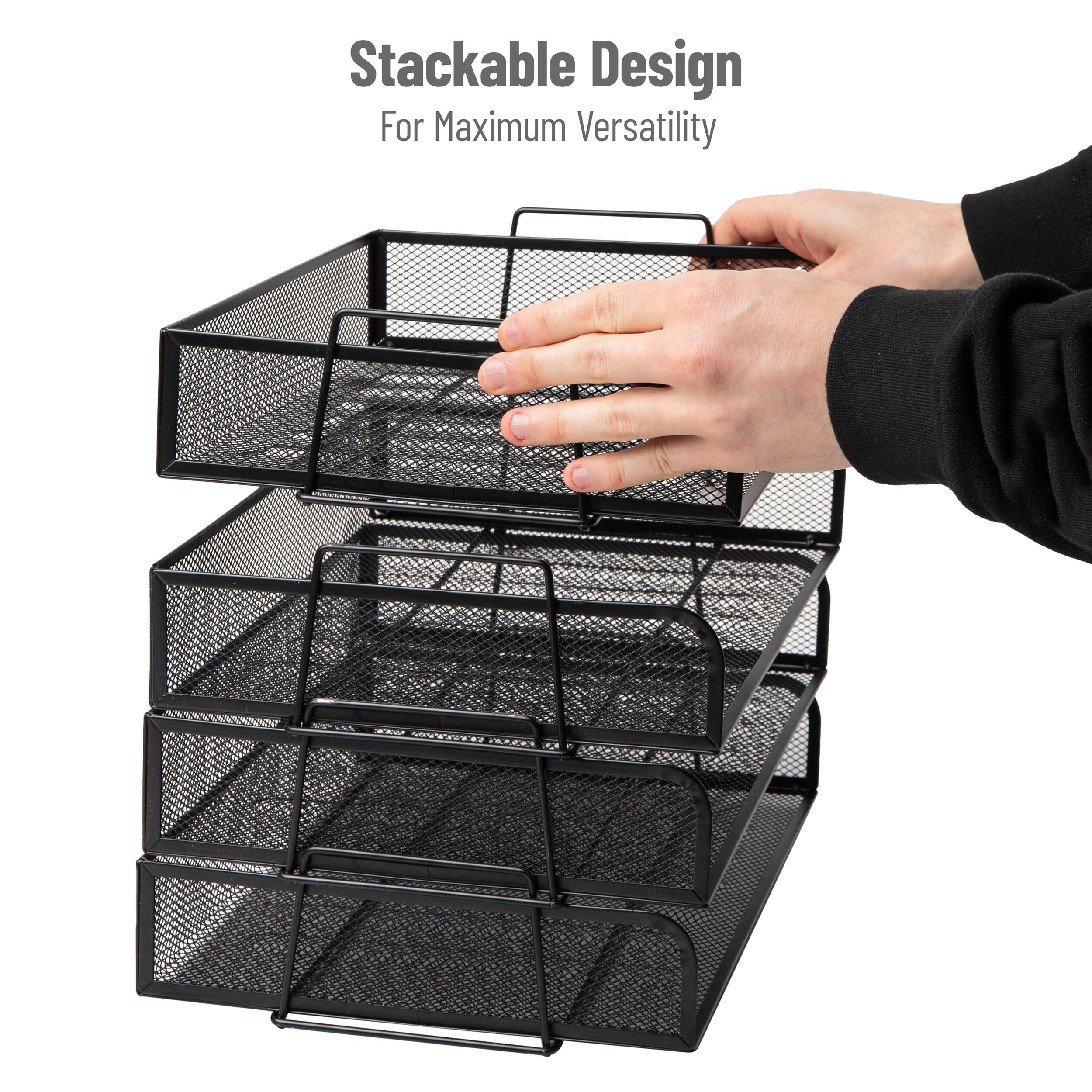 Mind Reader Stackable Paper Tray, Desktop Organizer, File Storage, Office, Metal Mesh, 14"L x 9.75"W x 11.25"H, 4 Pieces (Set of 4)