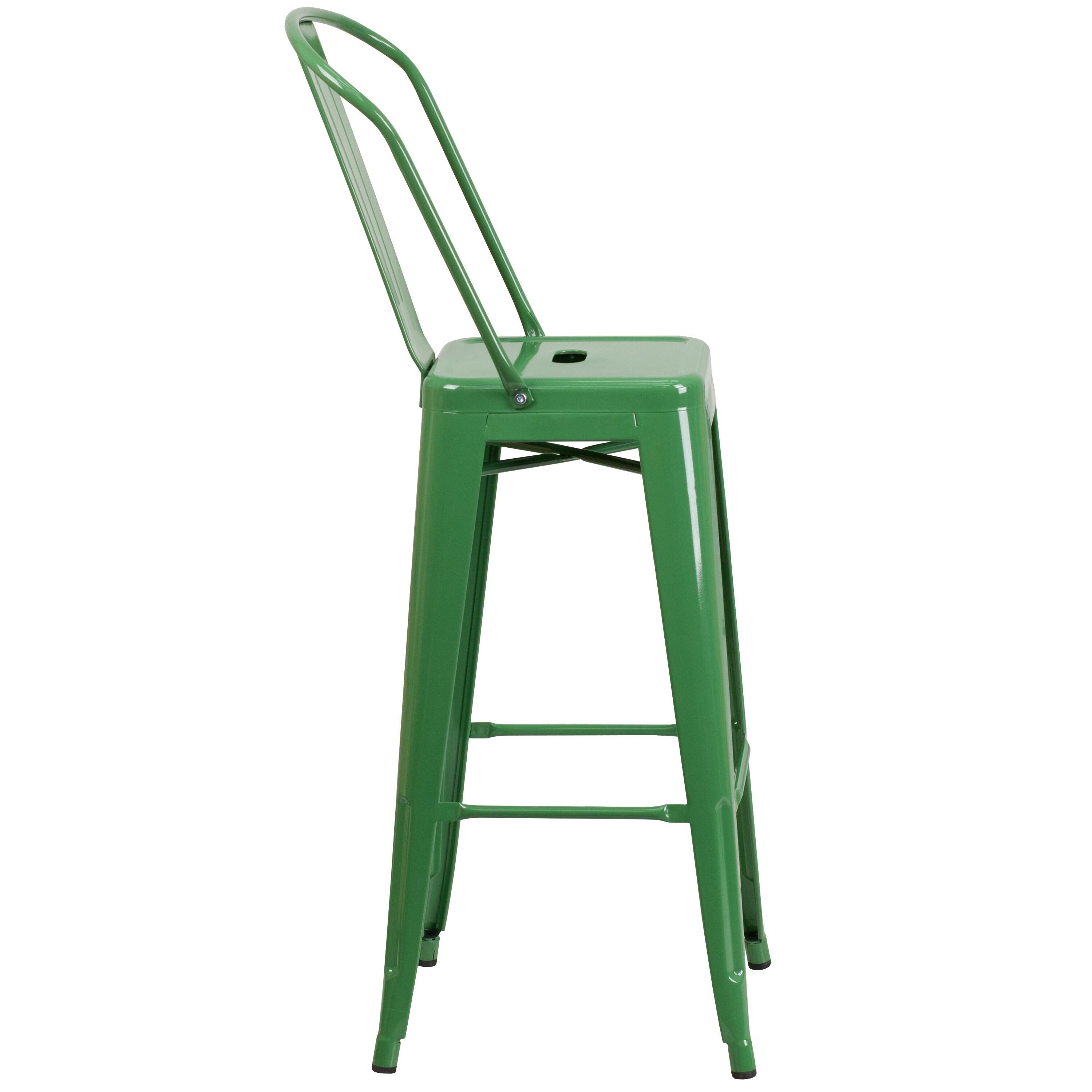 Flash Furniture Commercial Grade 30" High Green Metal Indoor-Outdoor Barstool with Removable Back