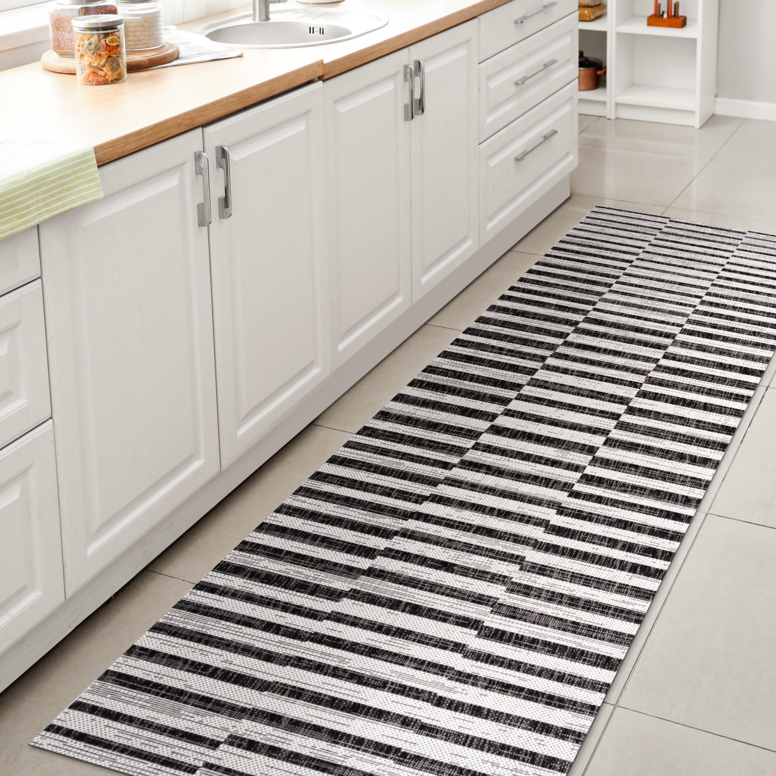 2'x10' Sukie Modern Offset Stripe Indoor/Outdoor Runner Rug, Ivory/Black - JONATHAN Y
