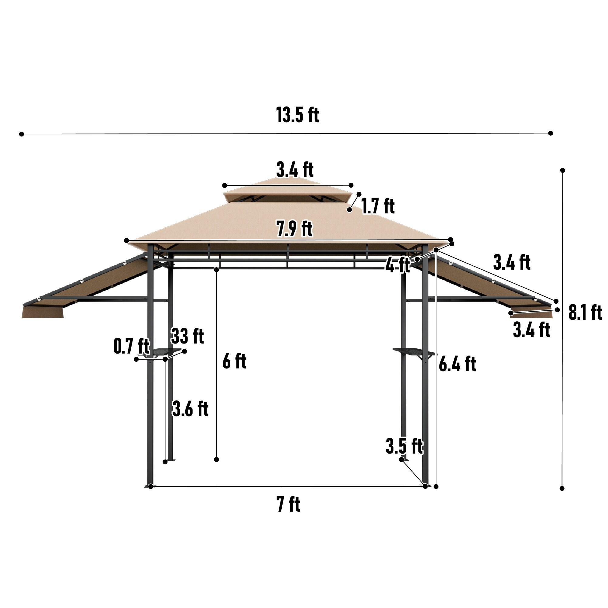 Canddidliike 13.5 x 4 Feet Patio BBQ Grill Gazebo Canopy with Dual Side Awnings-Beige, Outdoor Party Event Tents for Outside Party Waterproof Tent BBQ Shelter