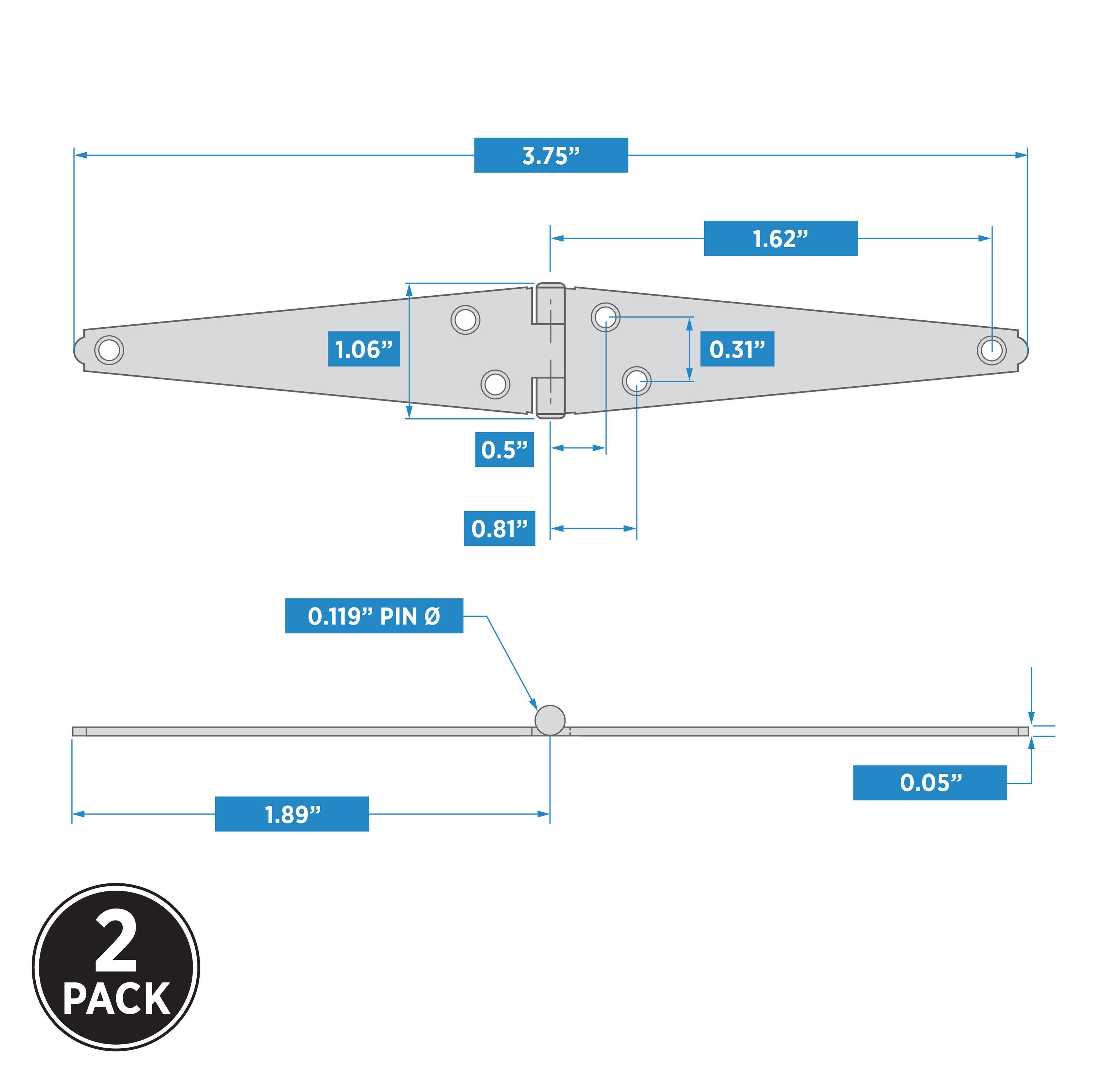 Bright Zinc Plated 2-Inch Strap Gate Hinge, 2 Pack