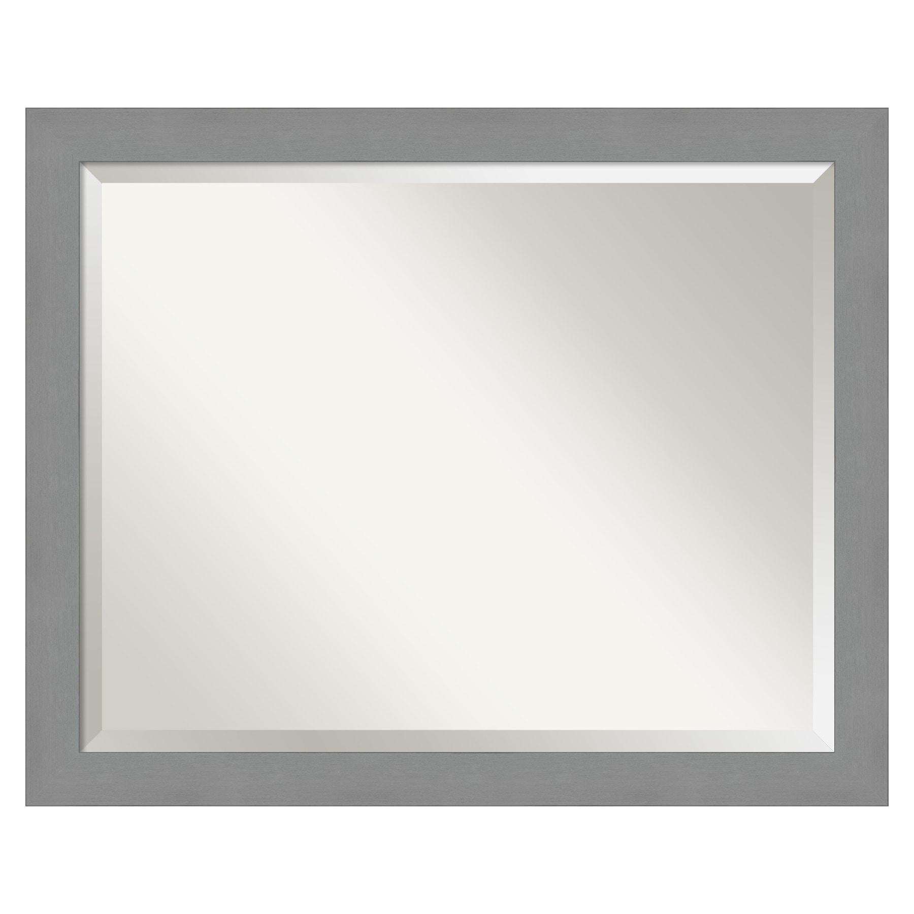 32" x 26" Brushed Nickel Framed Wall Mirror Silver - Amanti Art: Modern Beveled, No Assembly, Wall Mount