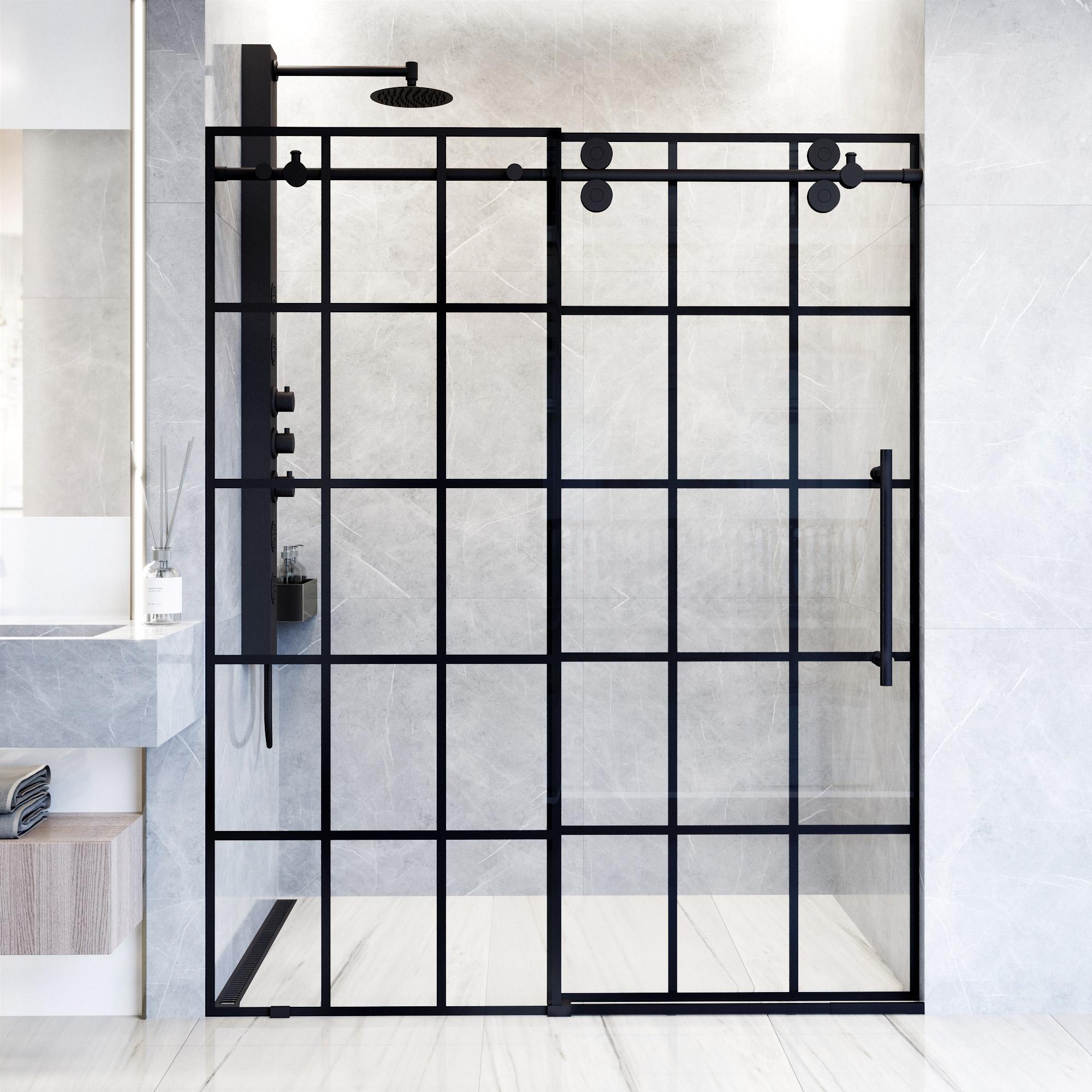 Elan 56-60" W x 74" H Sliding Frameless Shower Door with 3/8" Grid Clear Glass