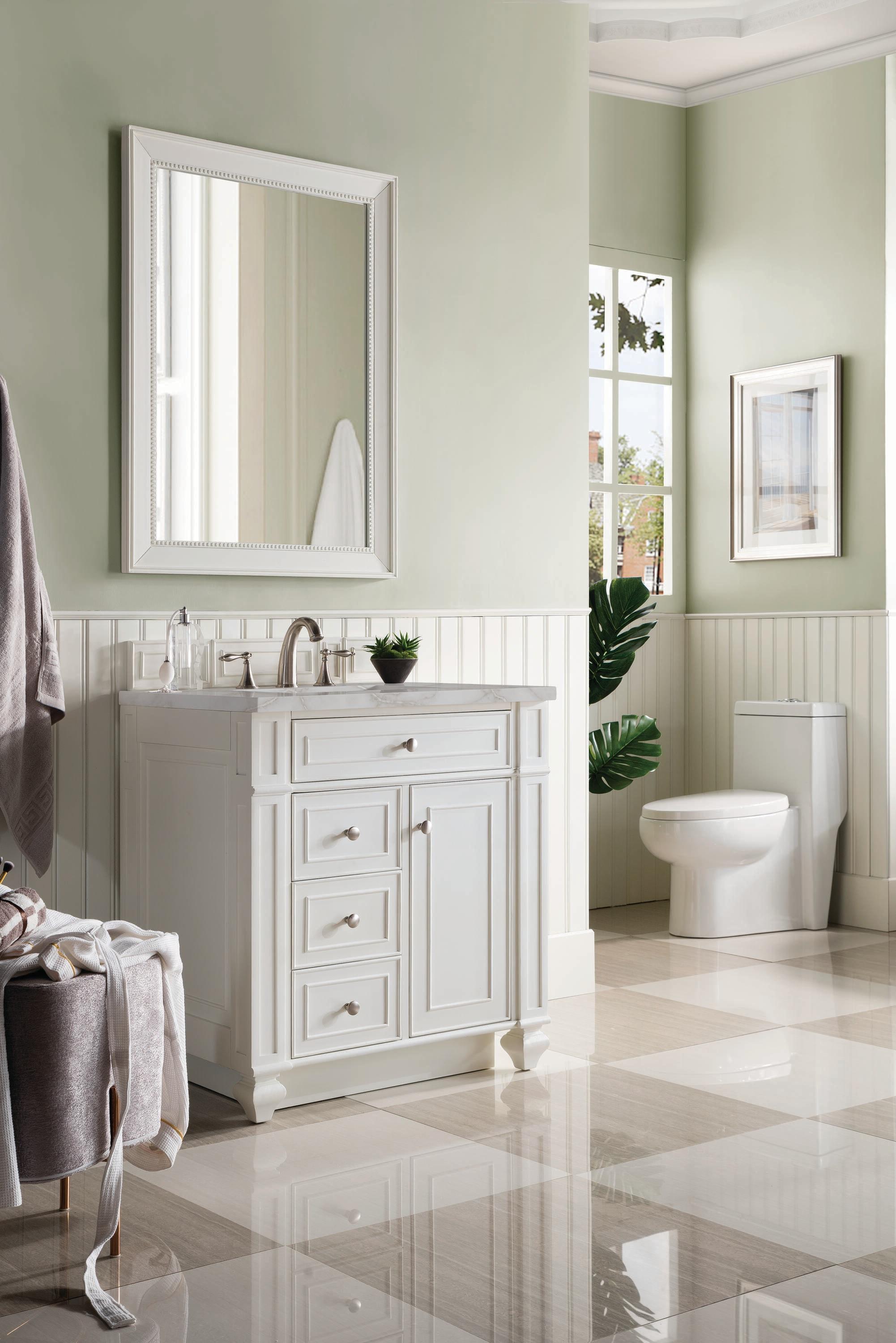 James Martin Vanities 30" Single Vanity, Bright White w/ 3 CM Victorian Silver Quartz Top