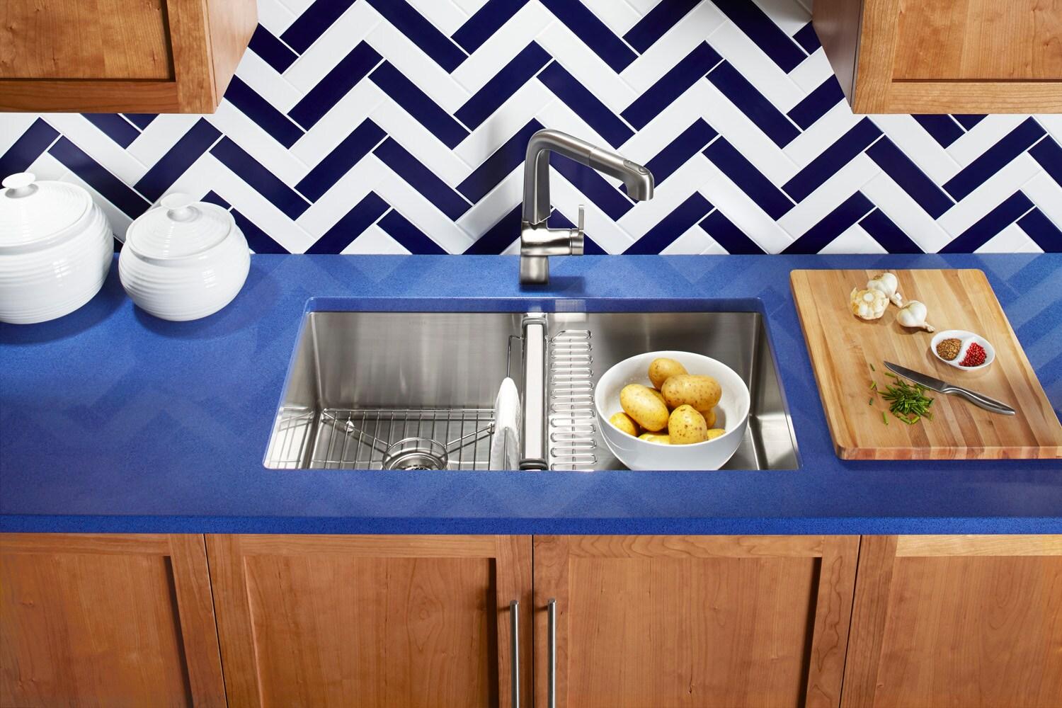 Strive 32" L x 18-1/4" W x 9-5/16" Under-Mount Double-Equal Kitchen Sink with Basin Rack