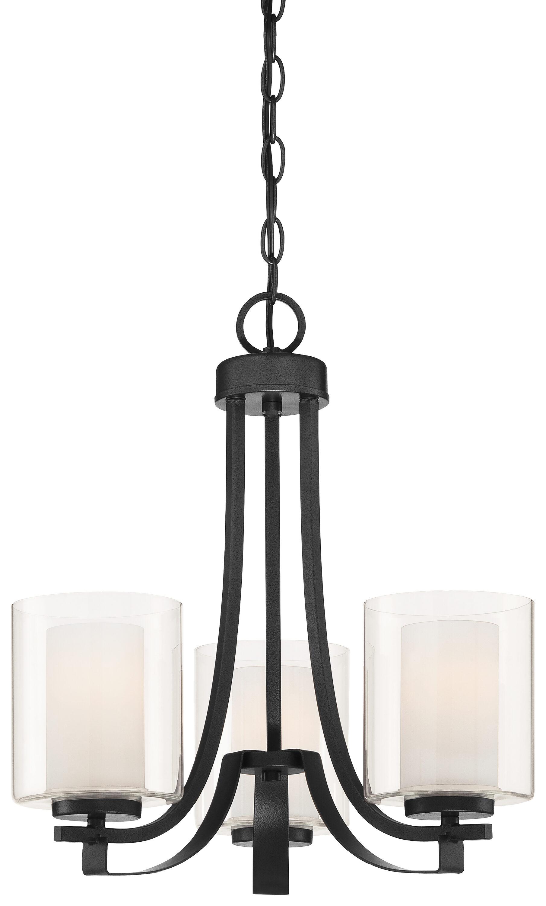 Minka Lavery Coal Black Pendant Chandelier 18" Wide Modern Clear Outer White Inner Glass 3-Light Fixture for Dining Room House