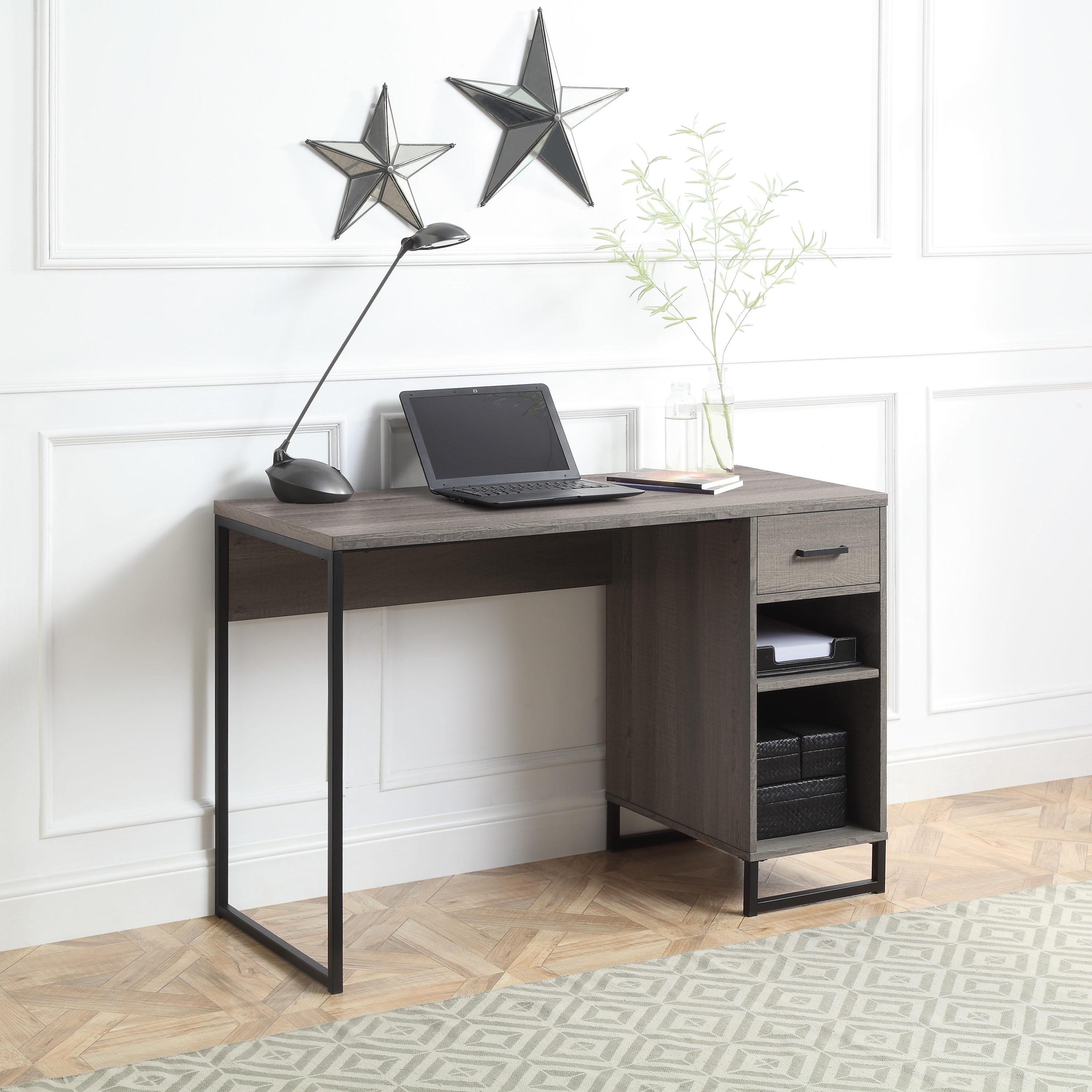 OS Home and Office Furniture 45" Transitional Wood Writing Desk in Farm Oak