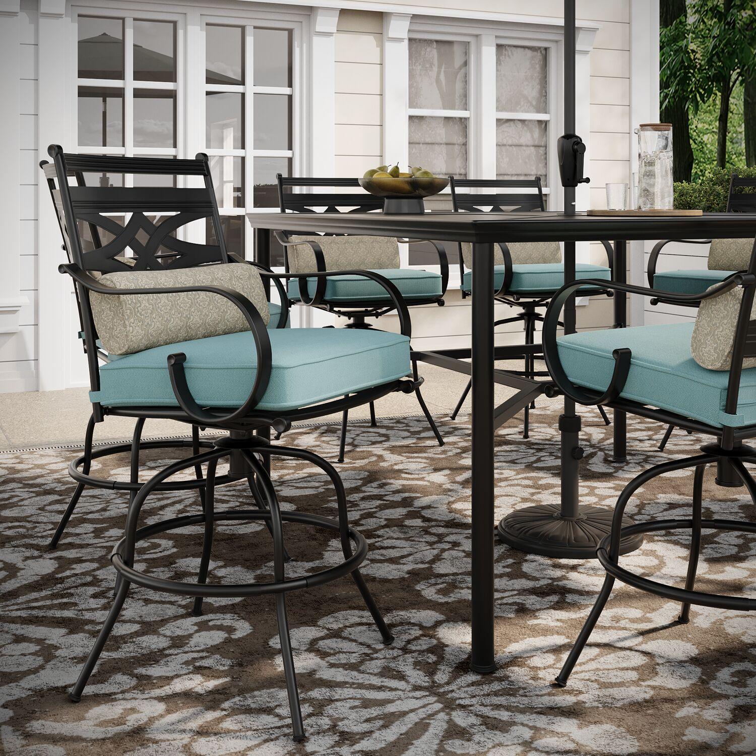 Hanover Montclair 9-Piece High-Dining Set in Ocean Blue with 8 Counter-Height Swivel Chairs and 60-Inch Square Table