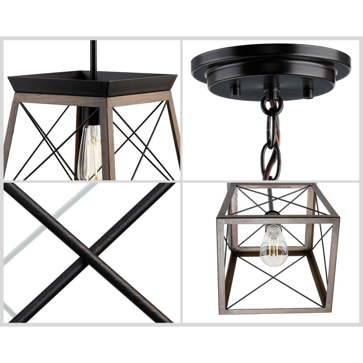 Progress Lighting Briarwood 1-Light Mini-Pendant, Antique Bronze, Steel, Faux-Painted Wood Enclosure