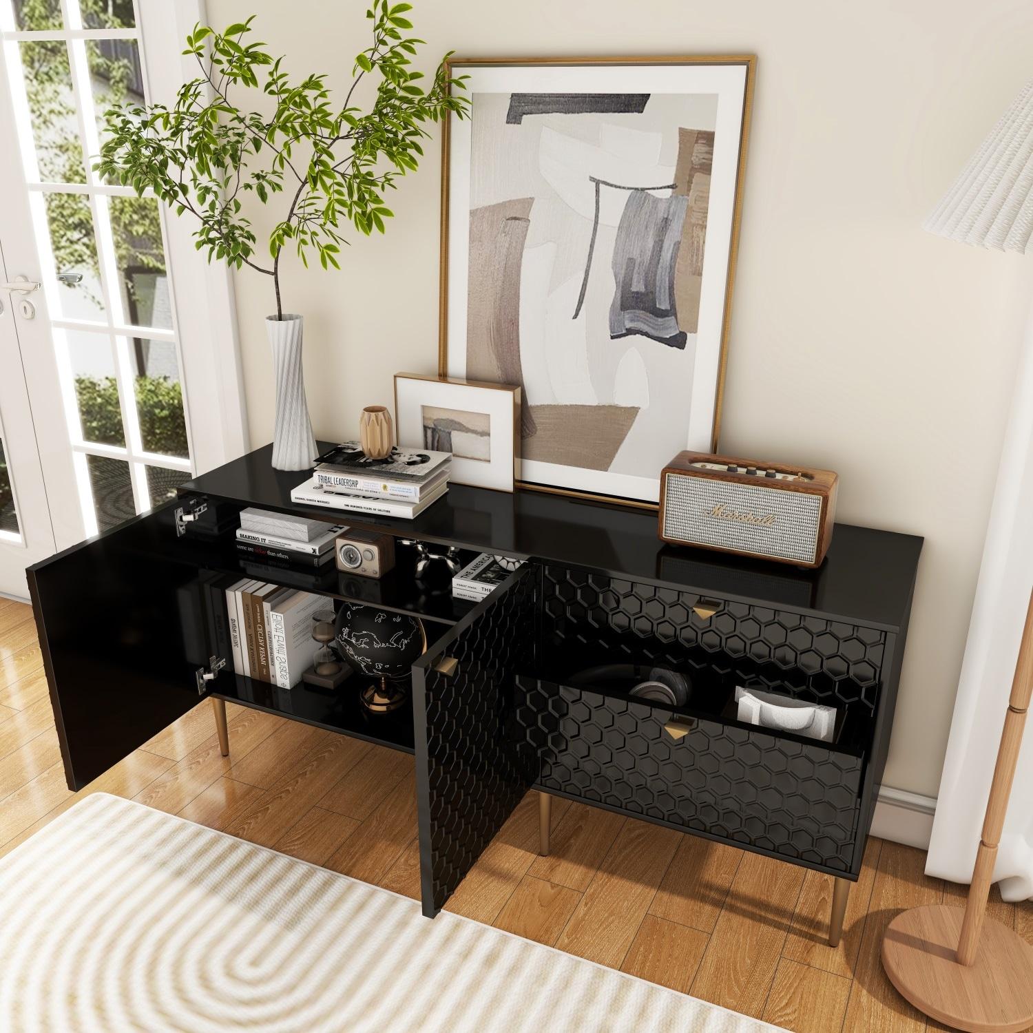 Boyel Living Sideboard Buffet Cabinet, 2-Door Accent Cabinet with 3 Drawer Dressers for Living Room, Kitchen, Office and Hallway, Black