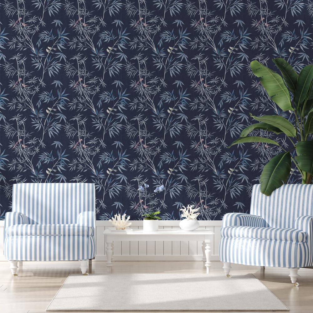 Tempaper & Co. Bamboo Chinoiserie Removable Peel and Stick Wallpaper, Nightfall, 28 sq ft: Vinyl, Self-Adhesive, Botanical Leaf Pattern