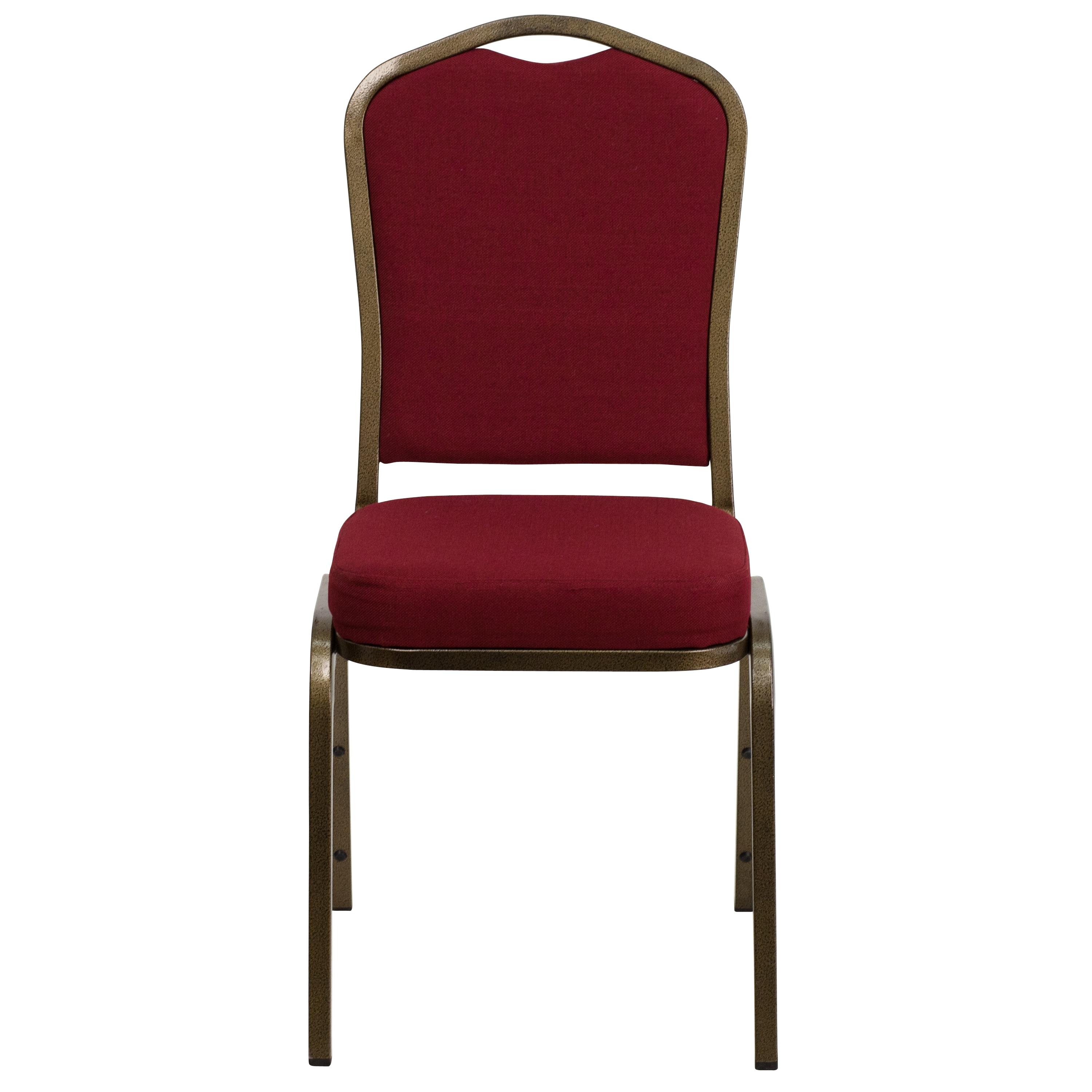 Flash Furniture HERCULES Series Crown Back Stacking Banquet Chair in Burgundy Fabric - Gold Vein Frame